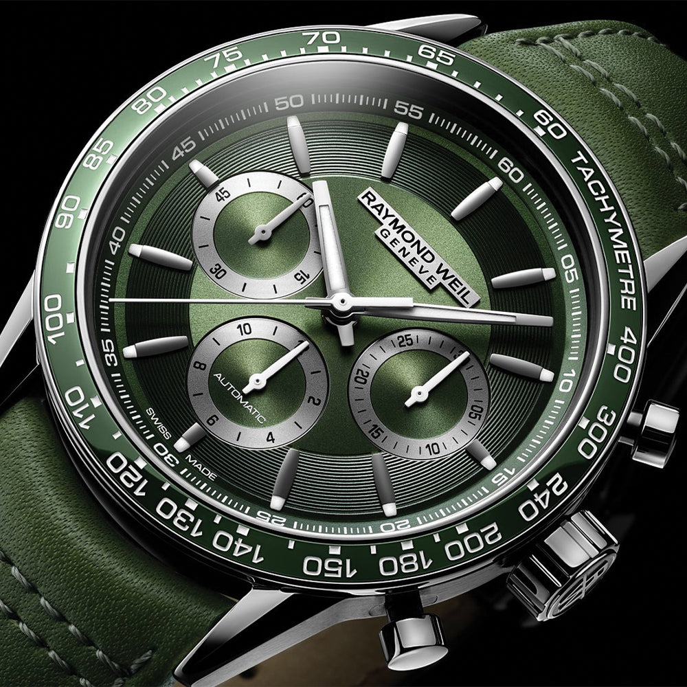 Freelancer Automatic Chronograph Ceramic Bezel 43.5mm - Green on Leather Strap、mySite、botmansion