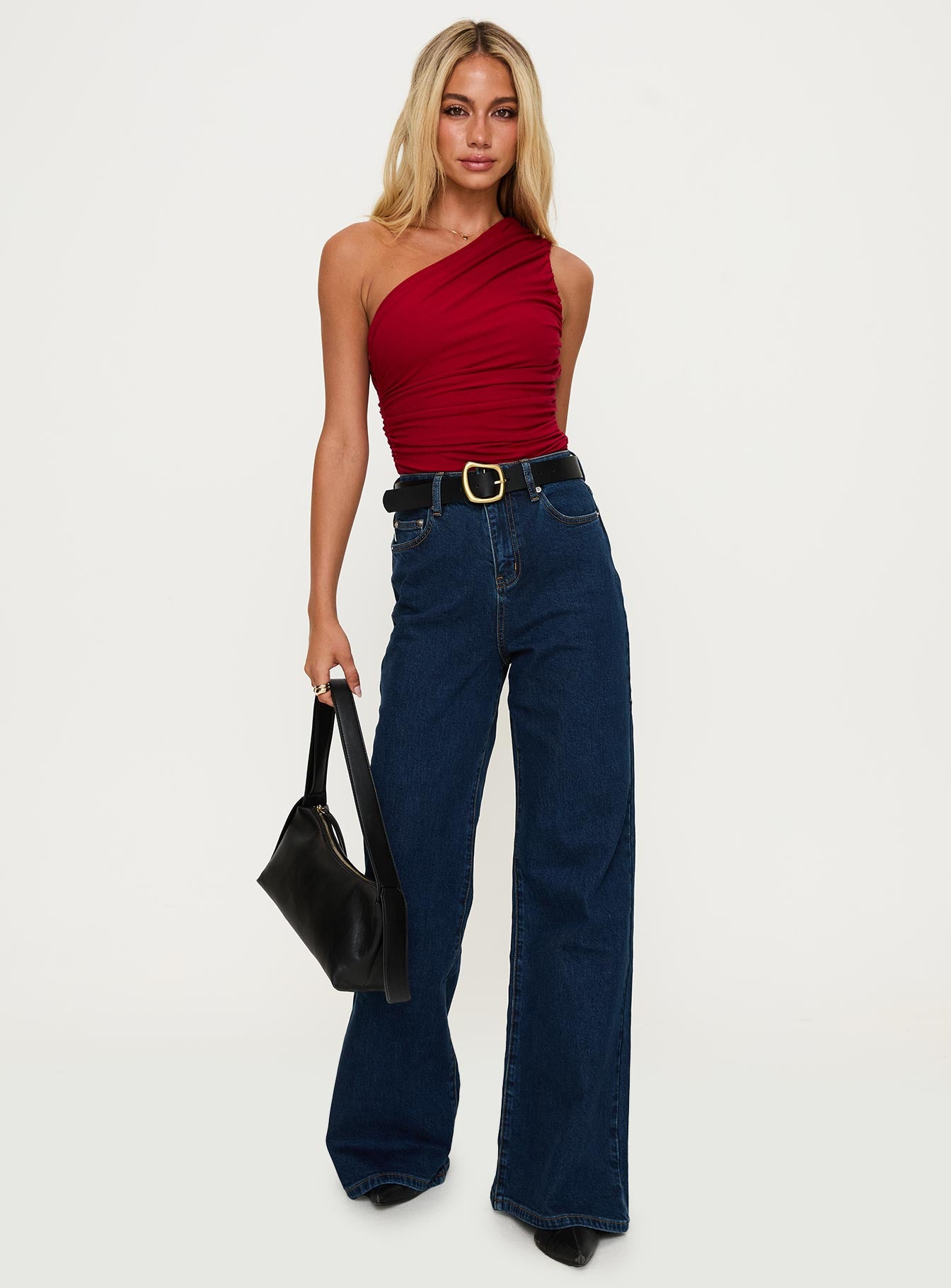 Heston Asymmetrical Ruched Bodysuit Red、mySite、solidvoid