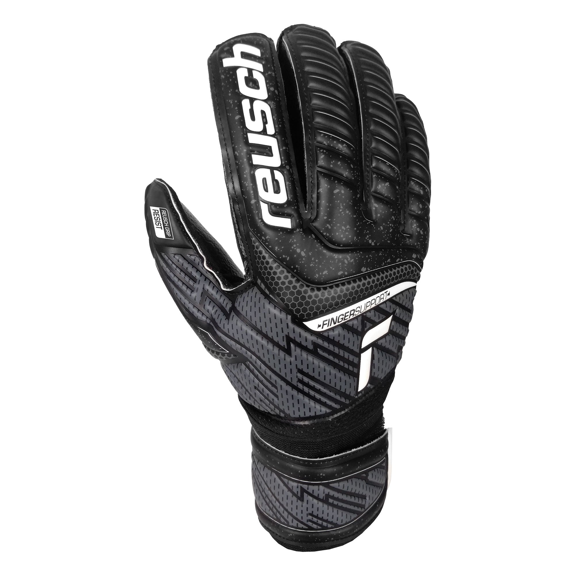 Reusch Men's Goalkeeper Attrakt Resist Finger Support Gloves Black/White、mySite、noshort