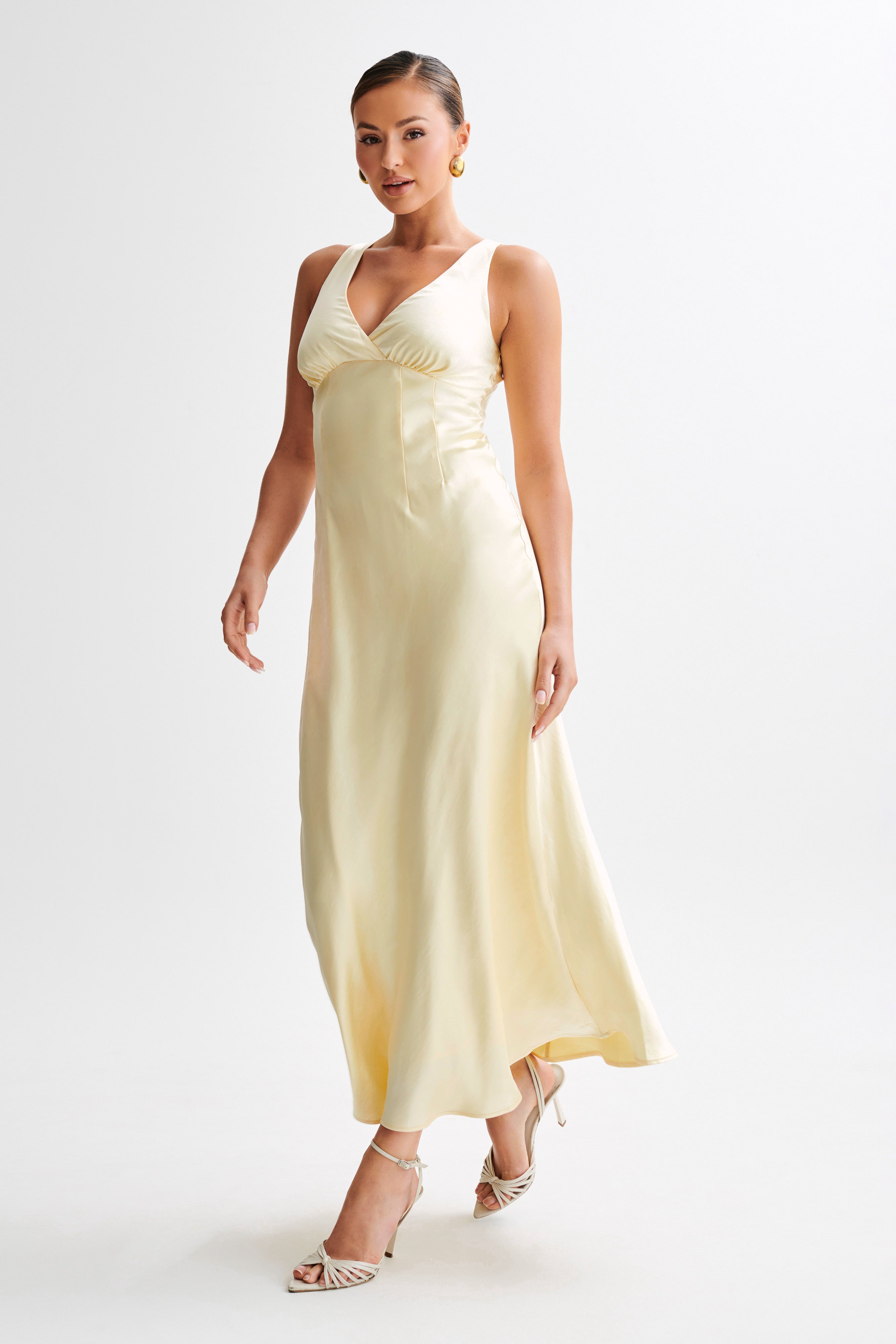 Meghan Satin Maxi Dress - Lemon Sorbet、mySite、solidvoid