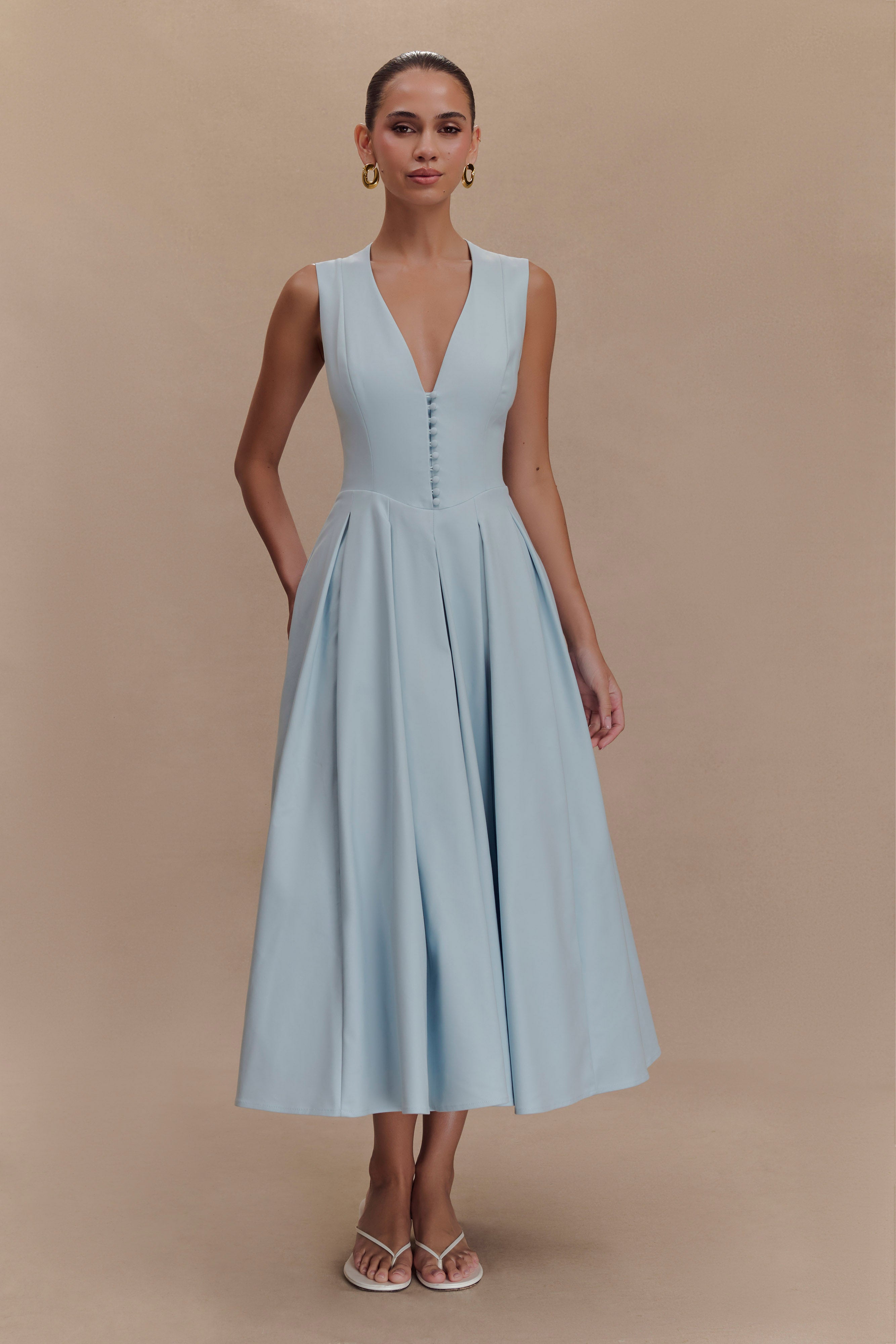 Keely Cotton Sleeveless Midi Dress - Sky Blue、mySite、solidvoid