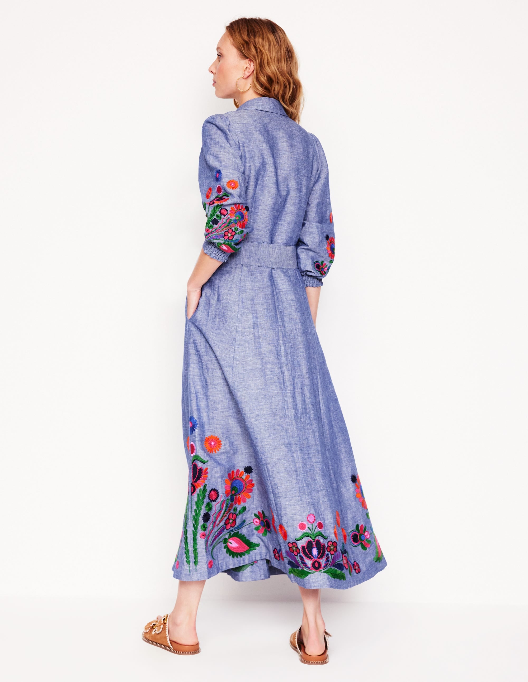  Clara Linen Blend Shirt Dress-Blue Chambray, Embroidered、mySite、ashleygrahame