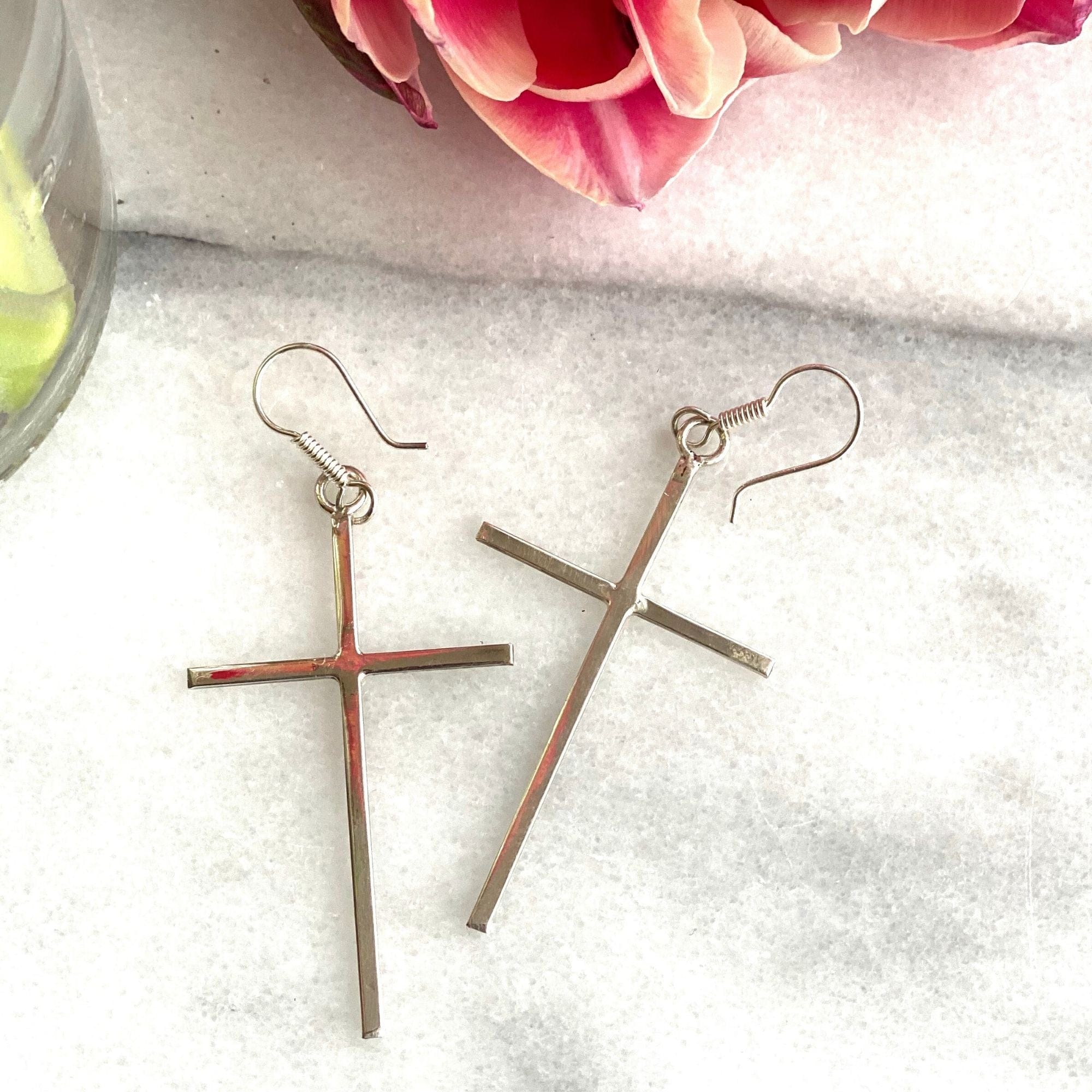 Sterling Silver Cross Drop Earrings Handmade in Mexico、mySite、g9winljtr