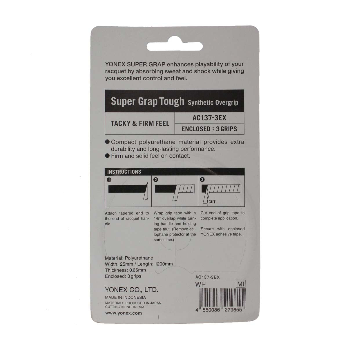 Yonex Super Grap Tough Overgrip 3 Pack (White)