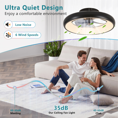 20" Black LED Ceiling Fan Light – Dimmable & Adjustable Color Temperature, APP & Remote Control, Modern Smart Ceiling Fan for Living Room, Bedroom, and Dining Room (Silent/6-Speed/Reversible/DC Motor)、、eastwooduniform