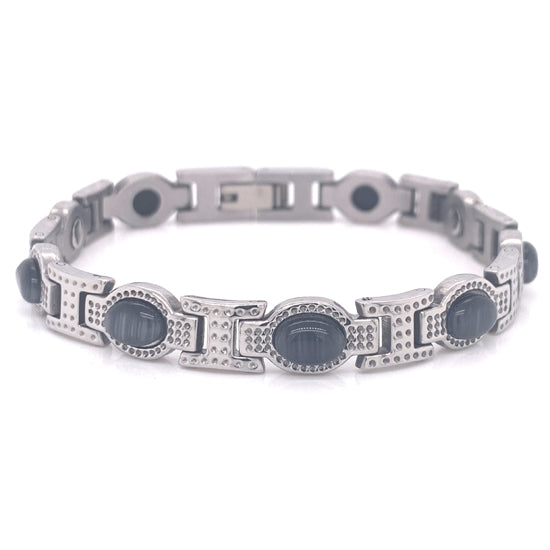Stainless Steel Magnetic and Germanium Bracelet with Black Stones / MBL0035、mySite、dreamappss