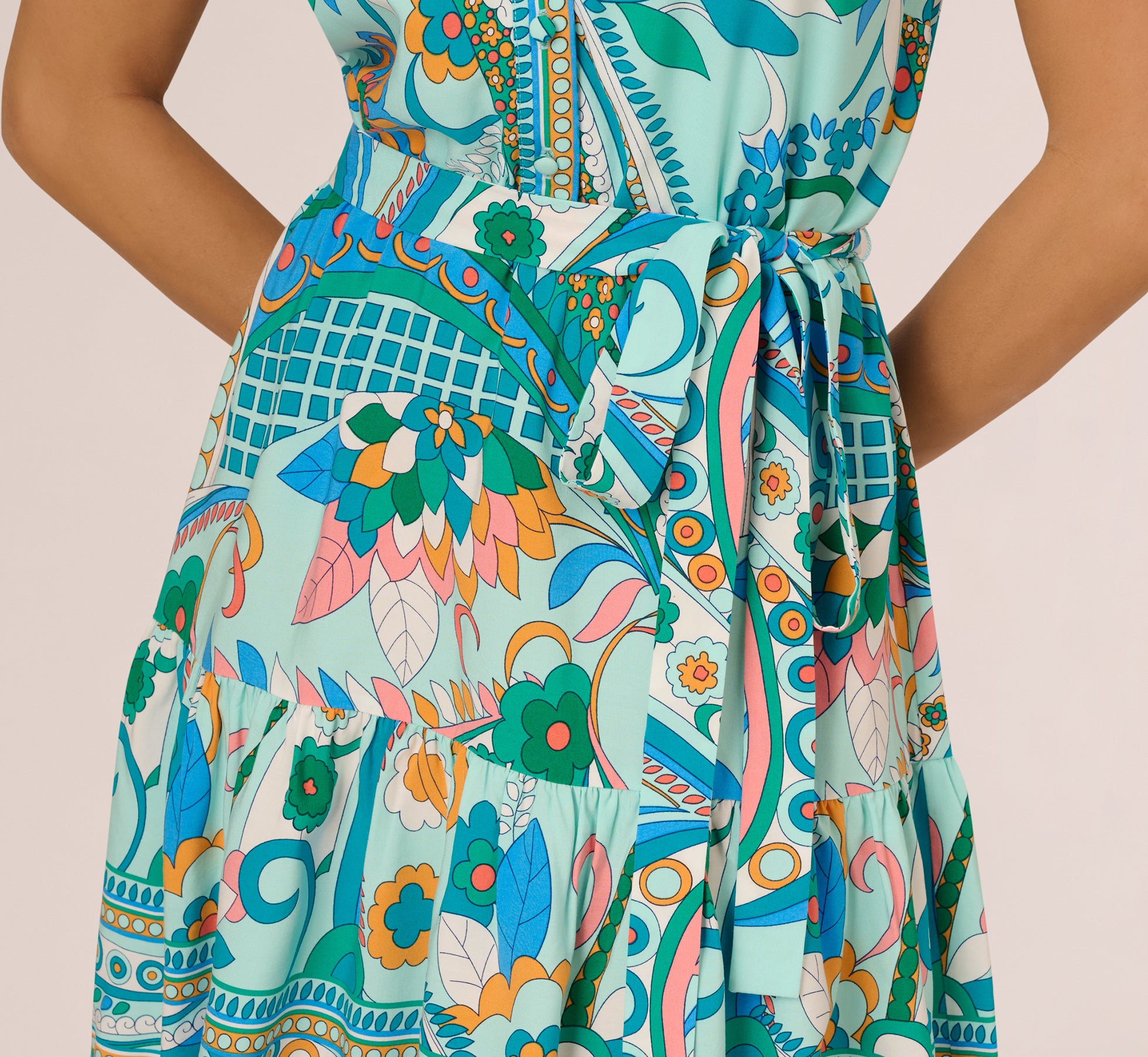 Sleeveless Retro Printed Short Sundress In Mint Multi、mySite、solidvoid