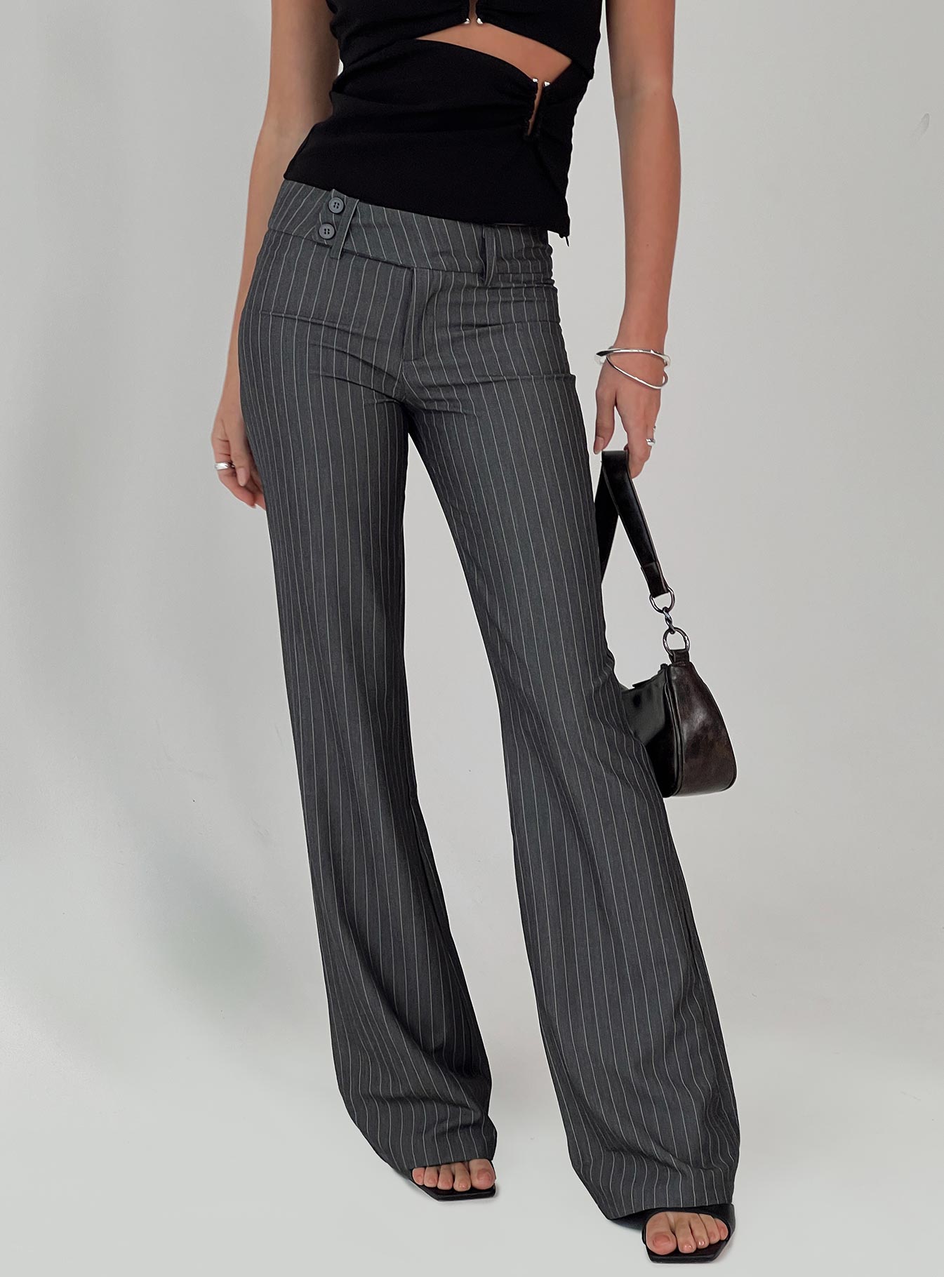 Kinkirk Flared Pants Grey Pinstripe Petite、mySite、solidvoid