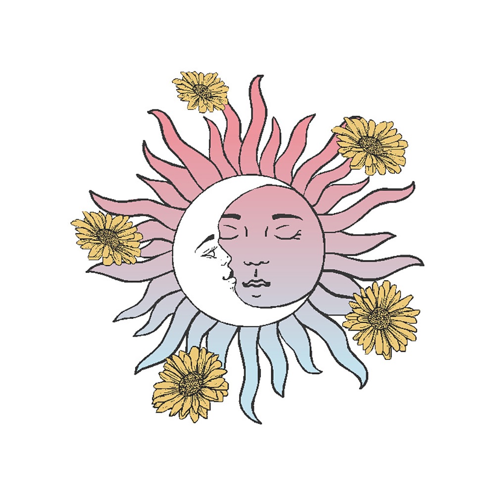  Sun, Moon & Flowers Vinyl Sticker Decal、mySite、ghnorth