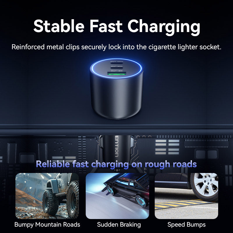 Vention Three-Port USB C+C+A (100W+30W+18W) Car Charger Black ABS Type、mySite、fannypackpong