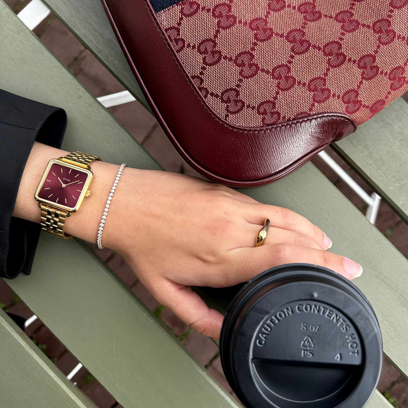  La Tétragone Watch Steel Dark Cherry, Gold Colour