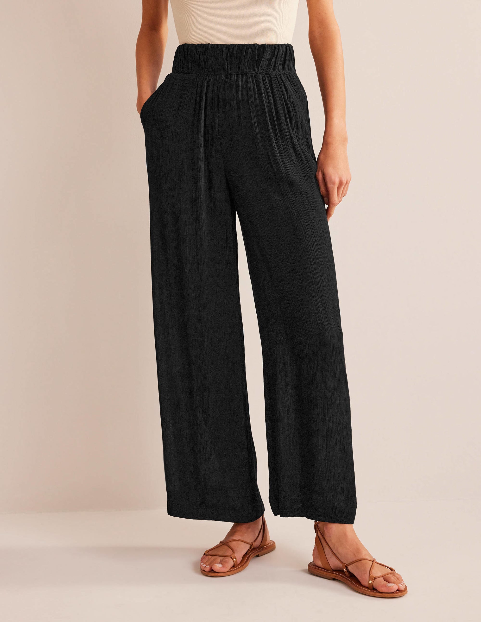  Crinkle Wide Leg Trousers-Black、mySite、ashleygrahame