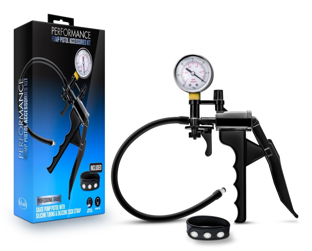 Performance By Blush® | Gauge Pump Pistol With Silicone Tubing & Silicone Cock Strap - Black、mySite、bottomscart