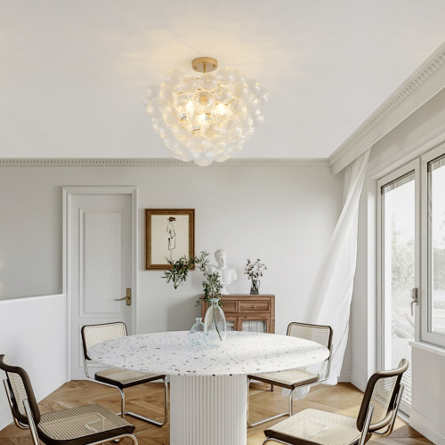 23.6-Inch Gold Pendant Light Chandelier with Threaded Clear Glass Globe Shade – Adjustable Height, Ideal for Living Room, Dining Room, Kitchen (No Bulbs)、、eastwooduniform