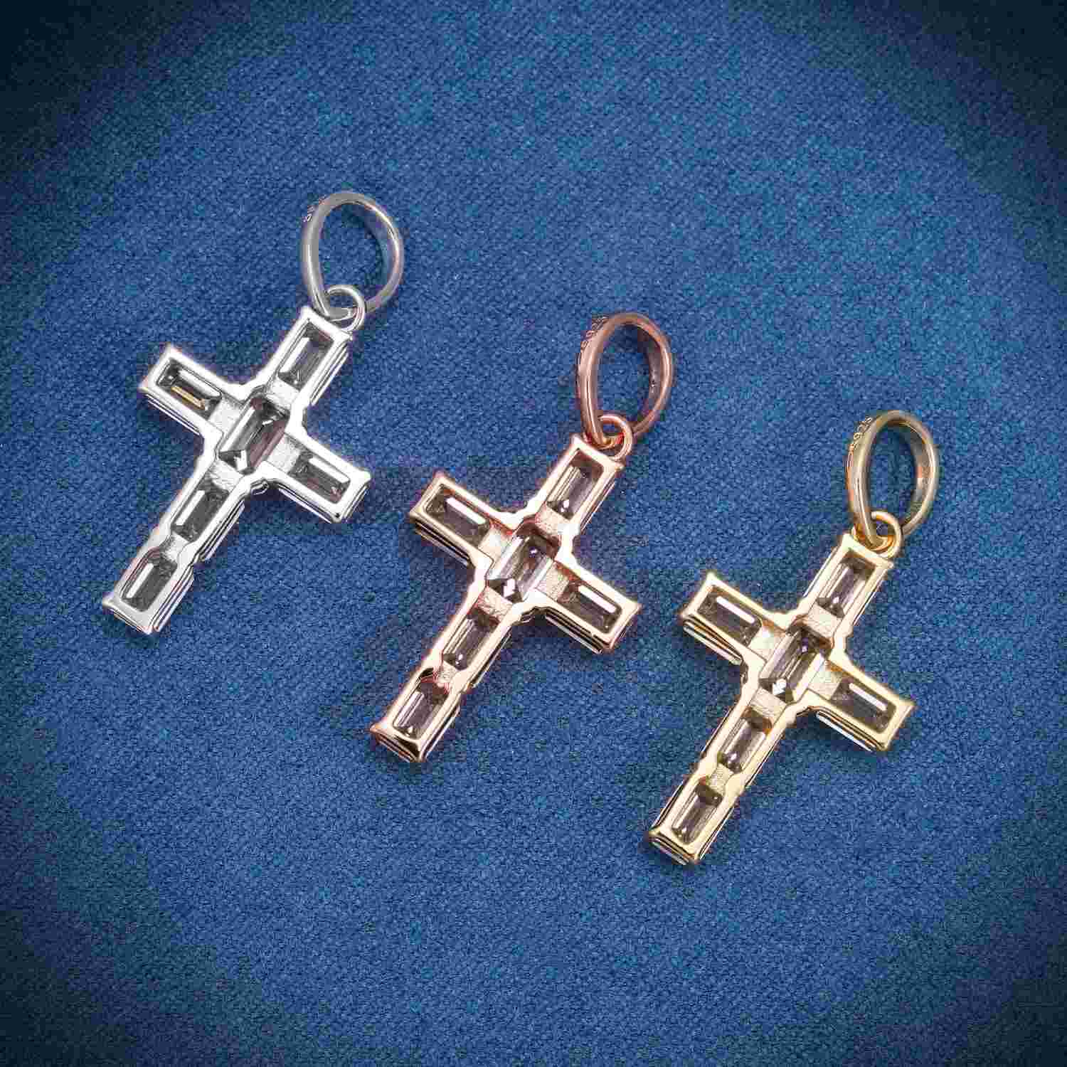 Emerald Cut Moissanite Micro Cross Pendant 14K Gold、mySite、hinf8tx79