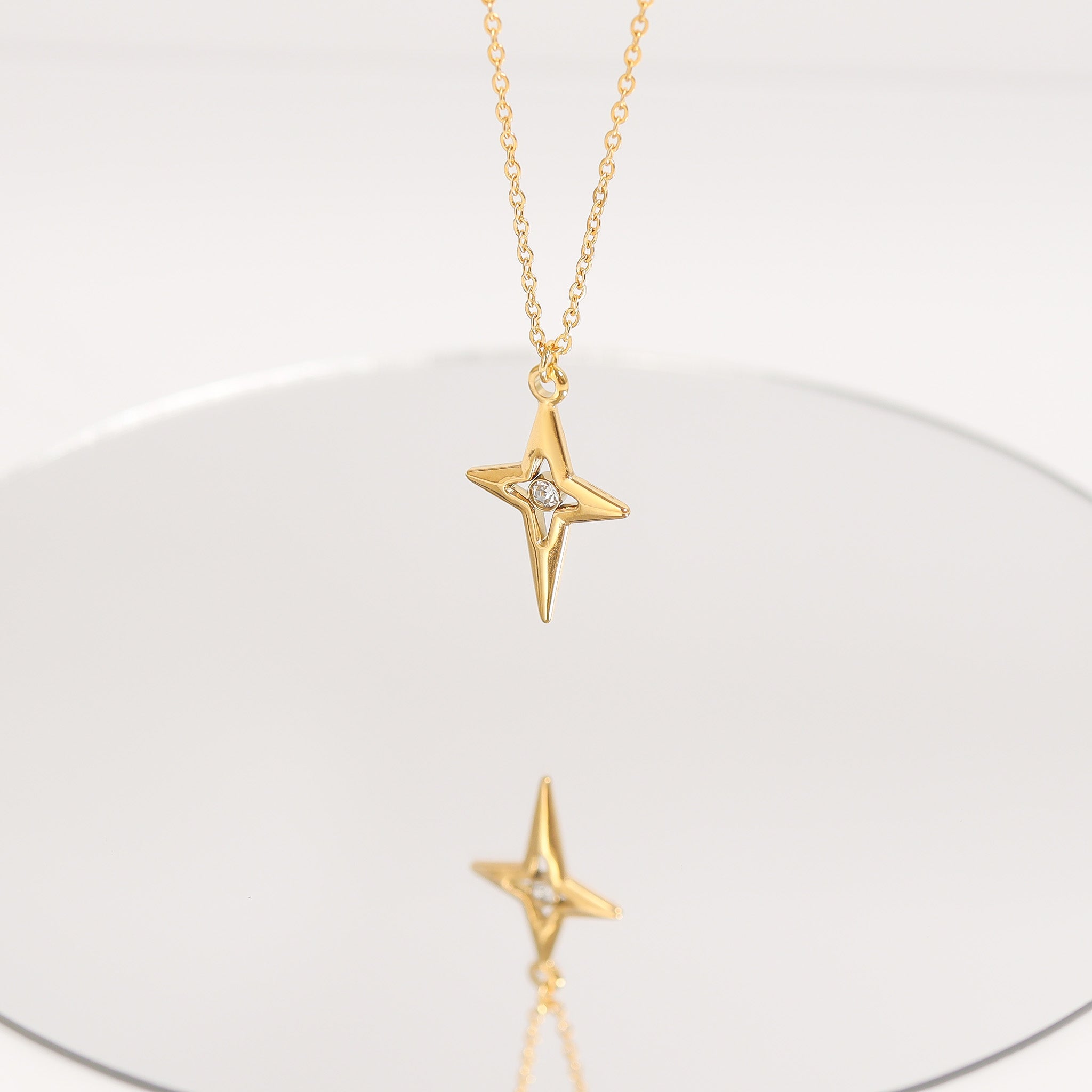 18K Gold PVD Stainless Steel Compass Star Charm / PDL0196、mySite、dreamappss