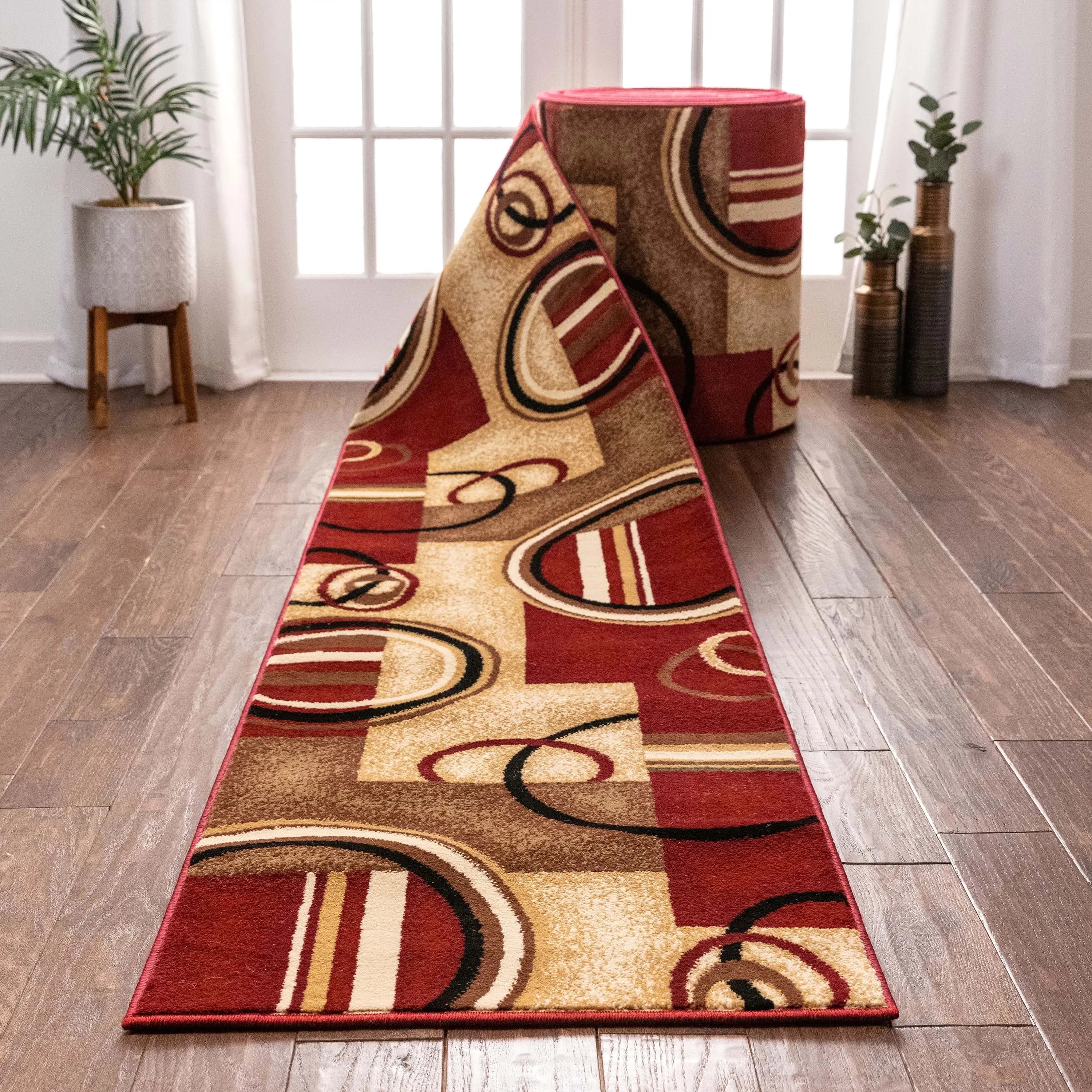 Arcs & Shapes Custom Size Runner Modern Red 27 Inch Wide x Choose Your Length Hallway Runner Rug、mySite、gigharbornorthrealestate