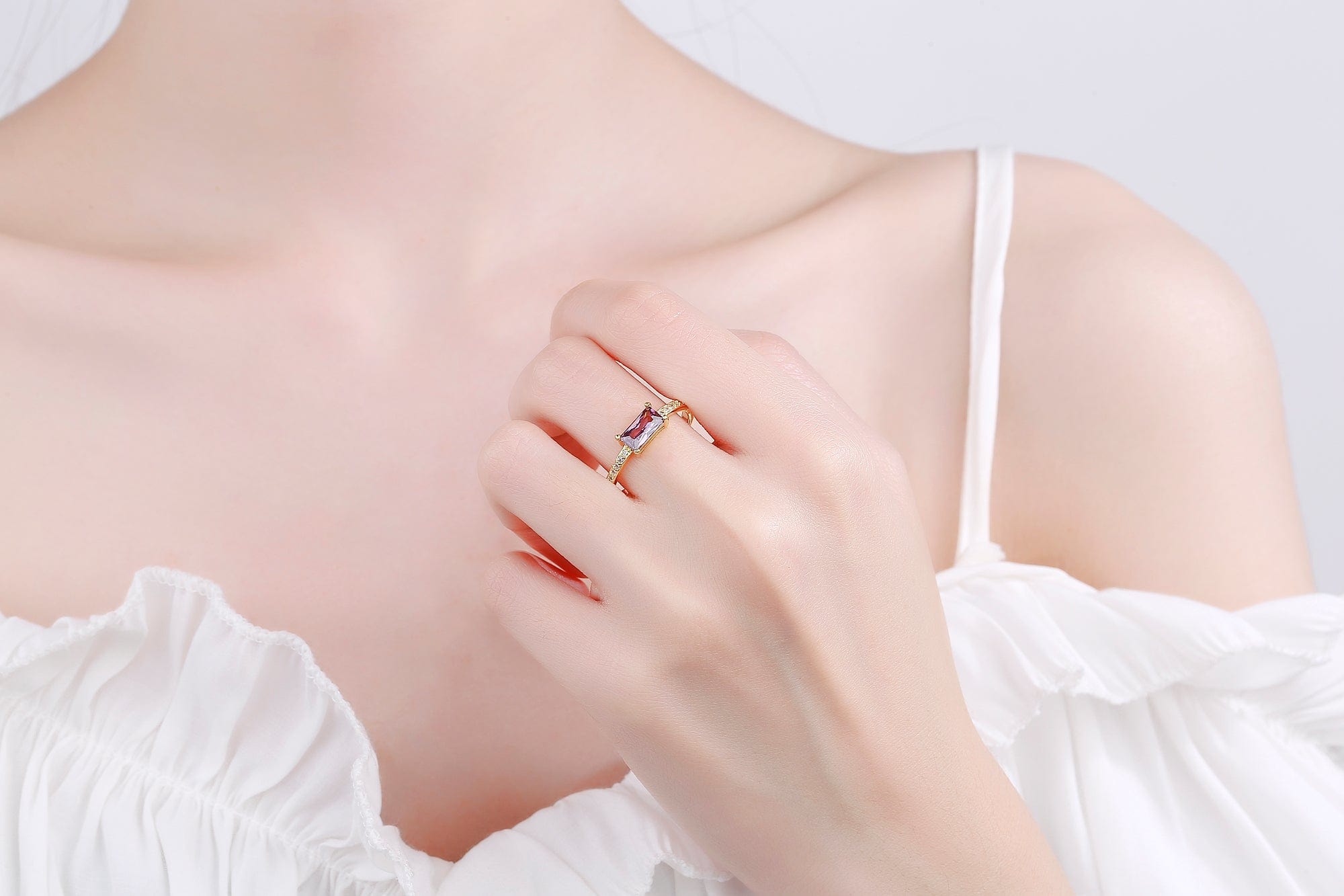 Rectangular Purple CZ Ring, Delicate and Feminine Sterling Silver、mySite、g9winljtr