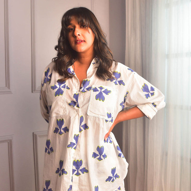 Cotton Shorts For Women | Floral Block Print | White、mySite、camillekostekn