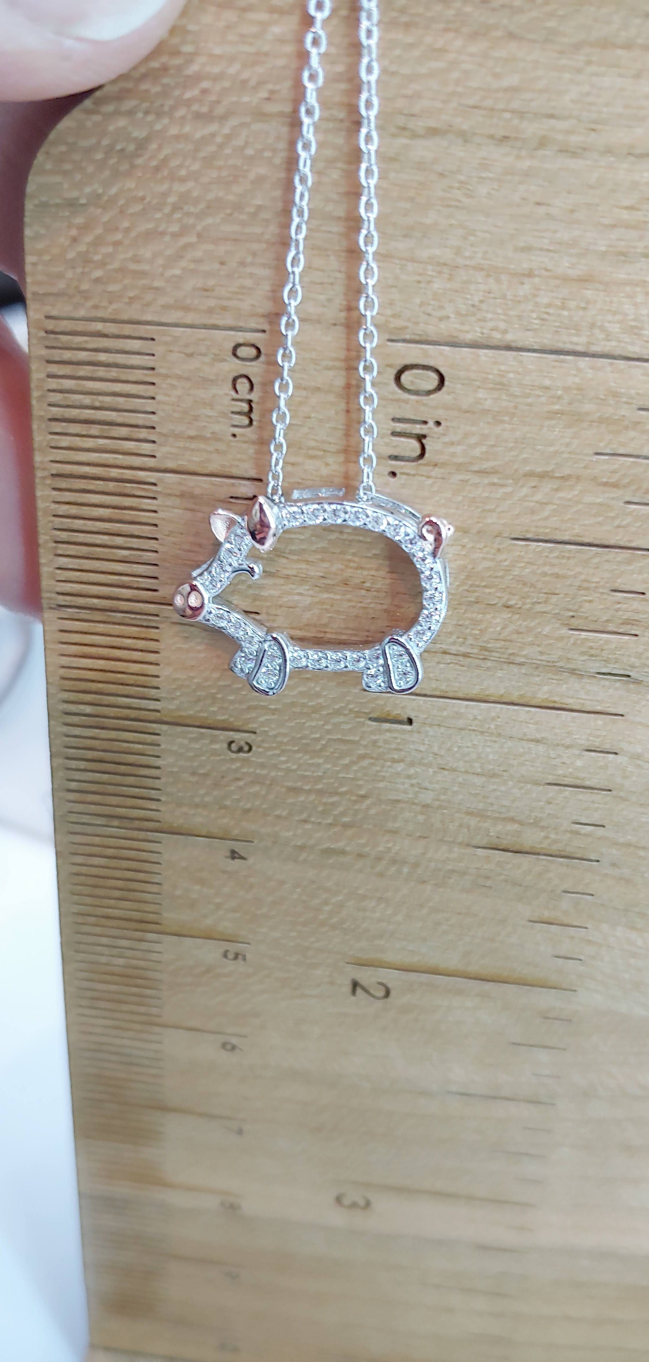 Walking Piggy Necklace with CZ and Rose Gold Accents、mySite、g9winljtr