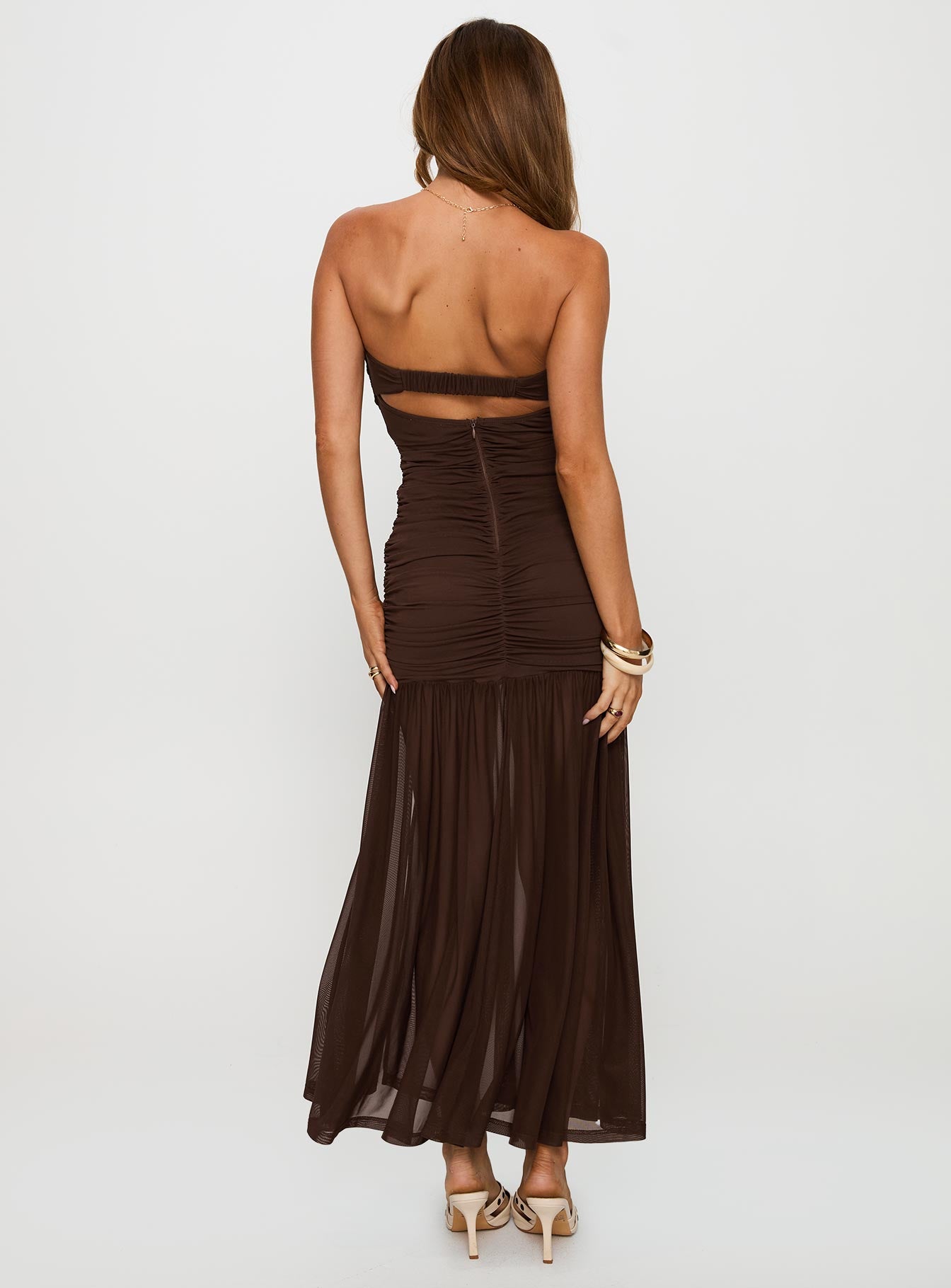 Nevena Strapless Maxi Dress Brown、mySite、solidvoid