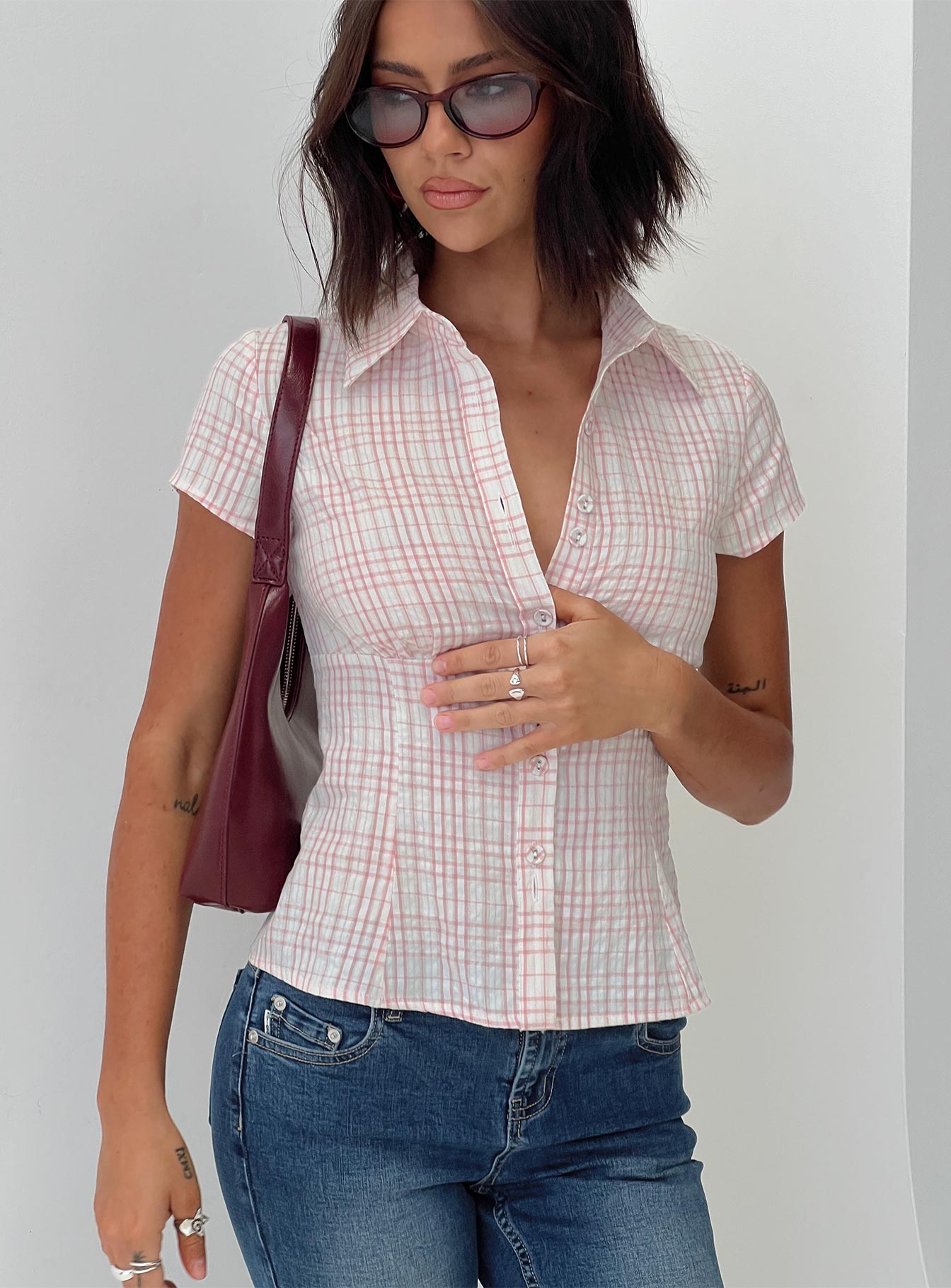 Cottesloe Blouse Top Pink Check、mySite、solidvoid