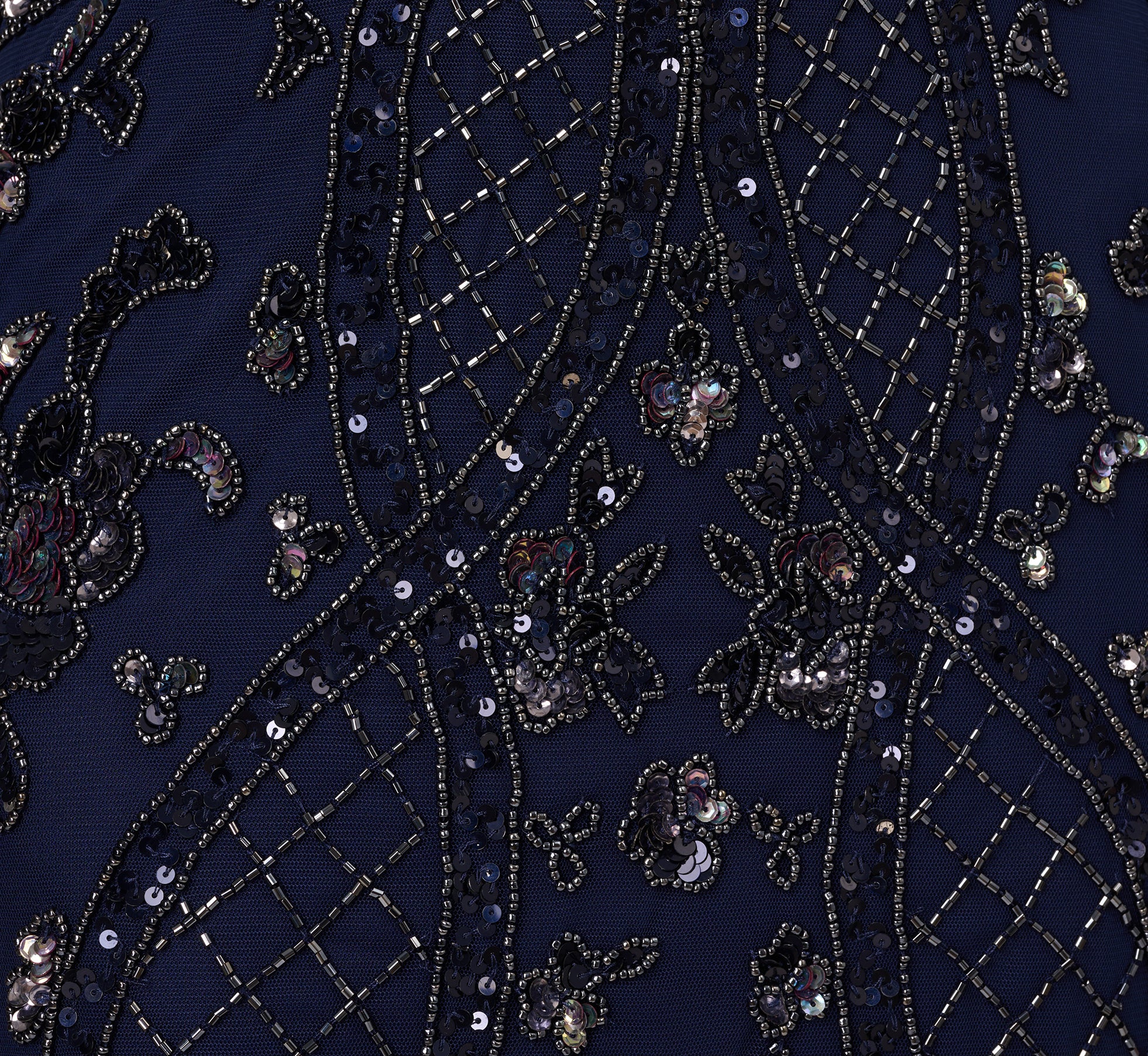 Sequin Beaded Gown With Sheer Cape Sleeves In Light Navy、mySite、solidvoid