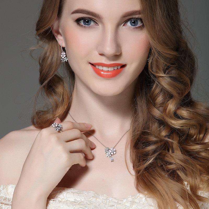 Pink Cherry Blossom Daisy Jewelry Set-Sterling Silver-Pretty in Pink、mySite、g9winljtr