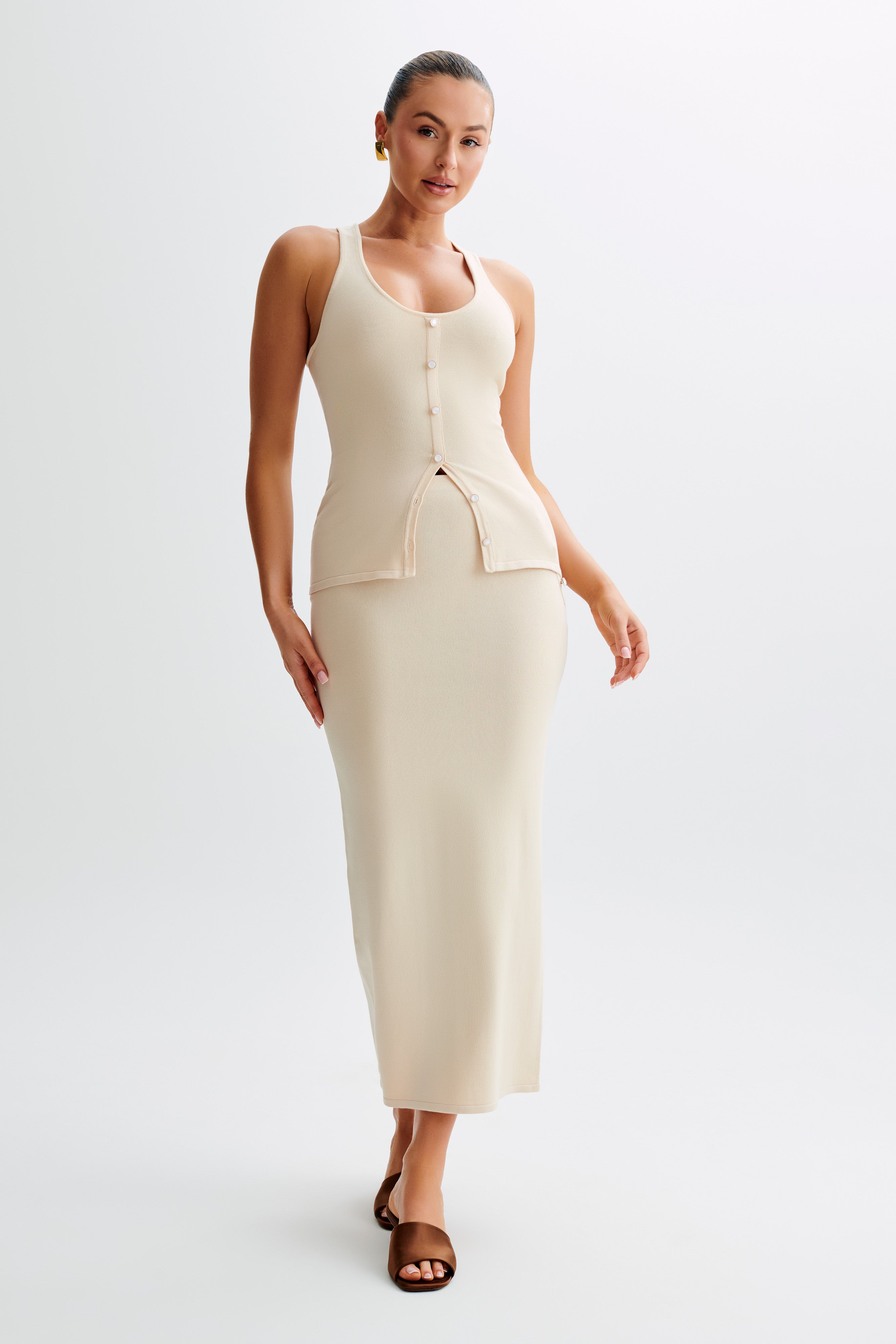 Maisie Buttoned Knit Maxi Skirt - Cream、mySite、solidvoid