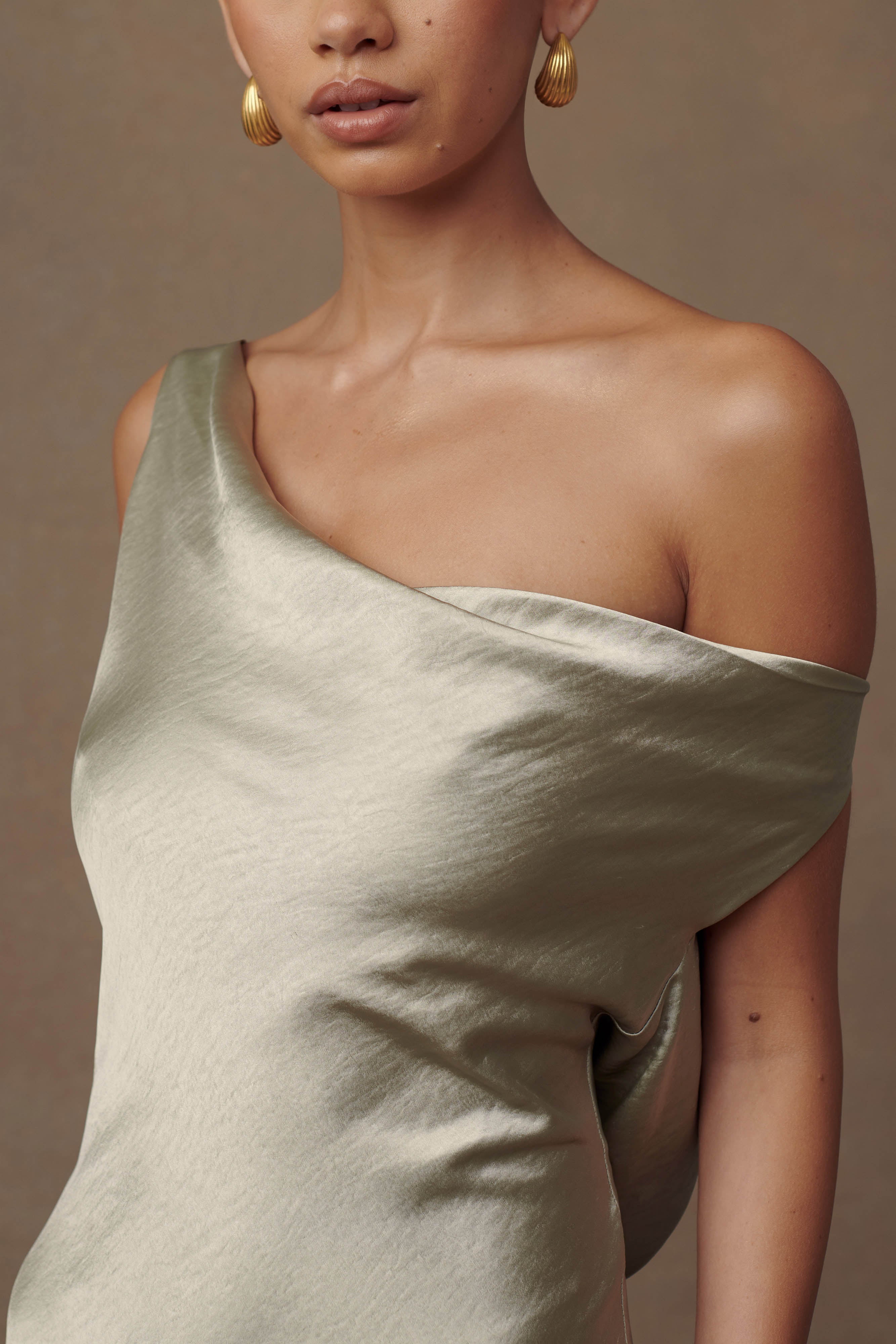 Yvette Slip Maxi Dress With Asymmetrical Hem - Sage、mySite、solidvoid