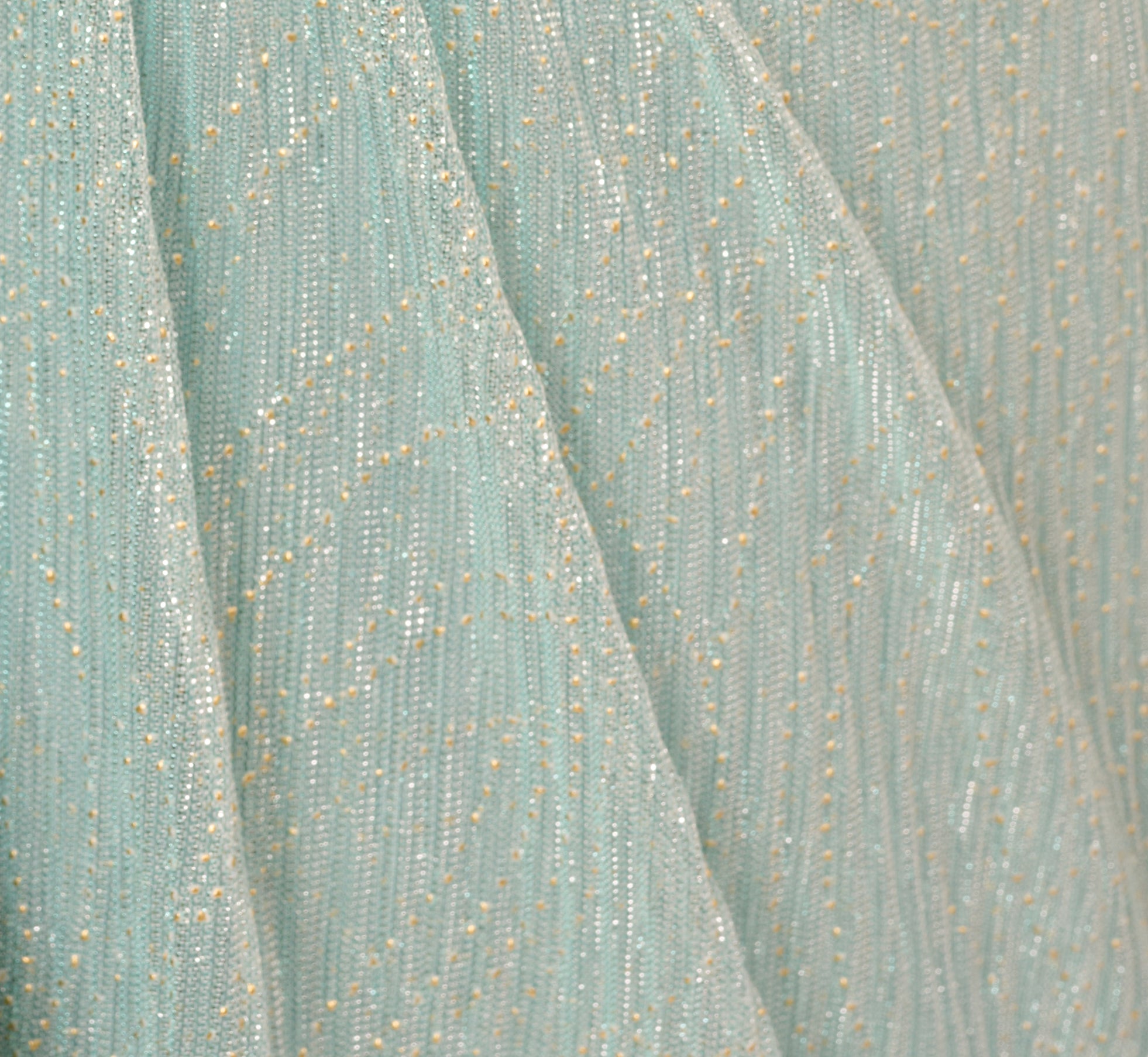 Crinkle Metallic Gown With Sheer Bishop Sleeves And Draped Details In Mint Smoke、mySite、solidvoid