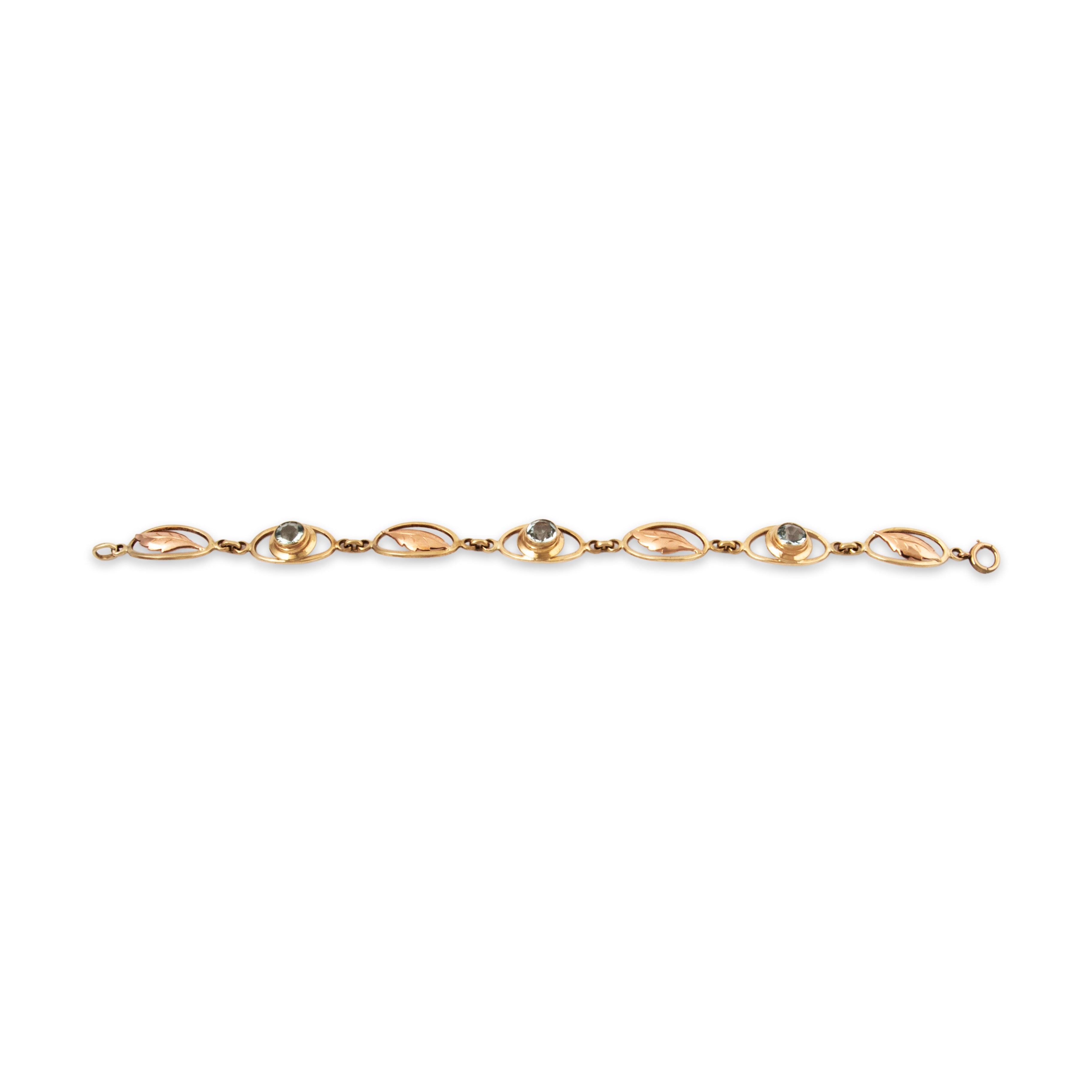 Vintage 10k Yellow & Rose Gold 1.8cttw Aquamarine Leaf Link Bracelet 7、mySite、hinf8tx79