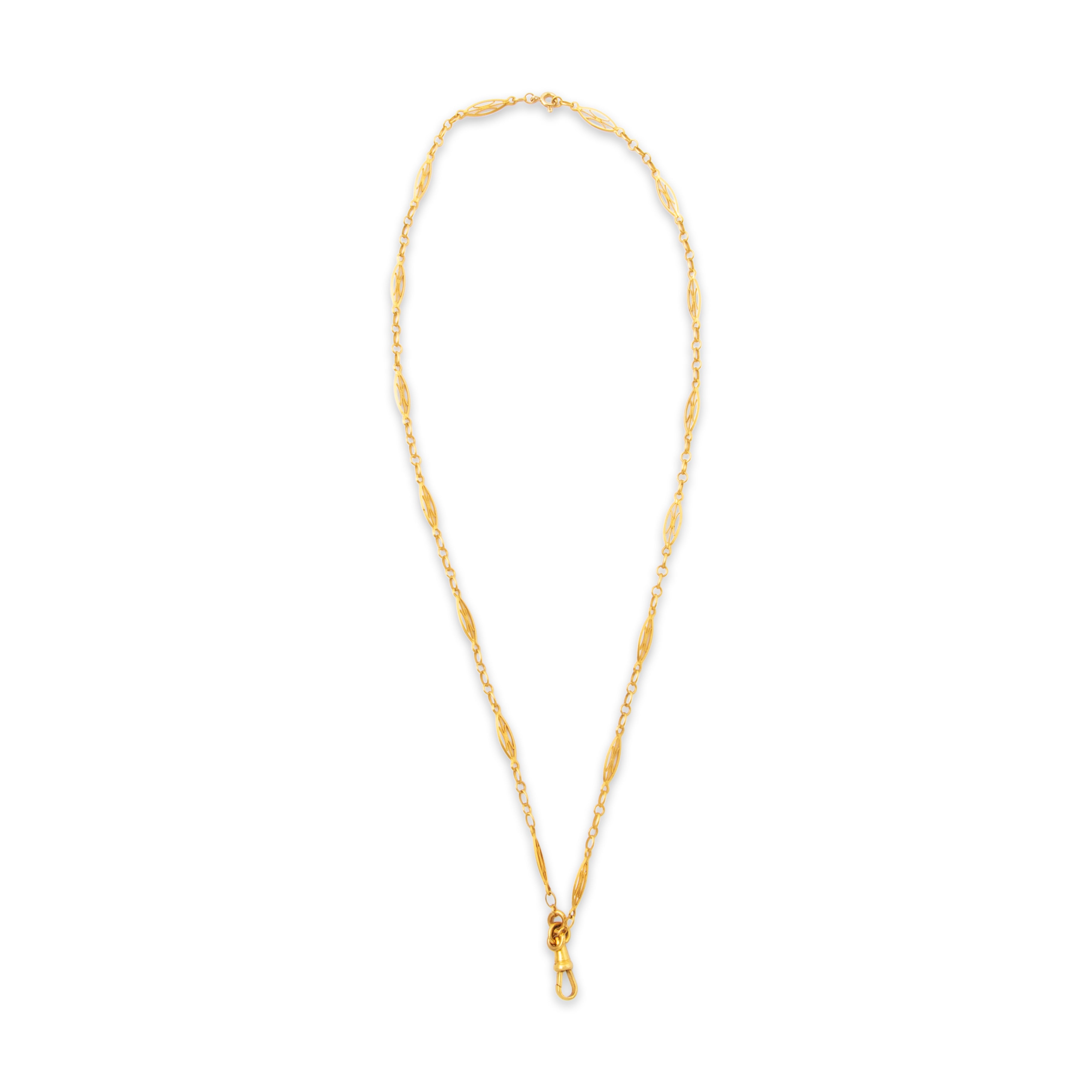 Antique French 18k Yellow Gold Charm Holder Clip Necklace 19.5、mySite、hinf8tx79