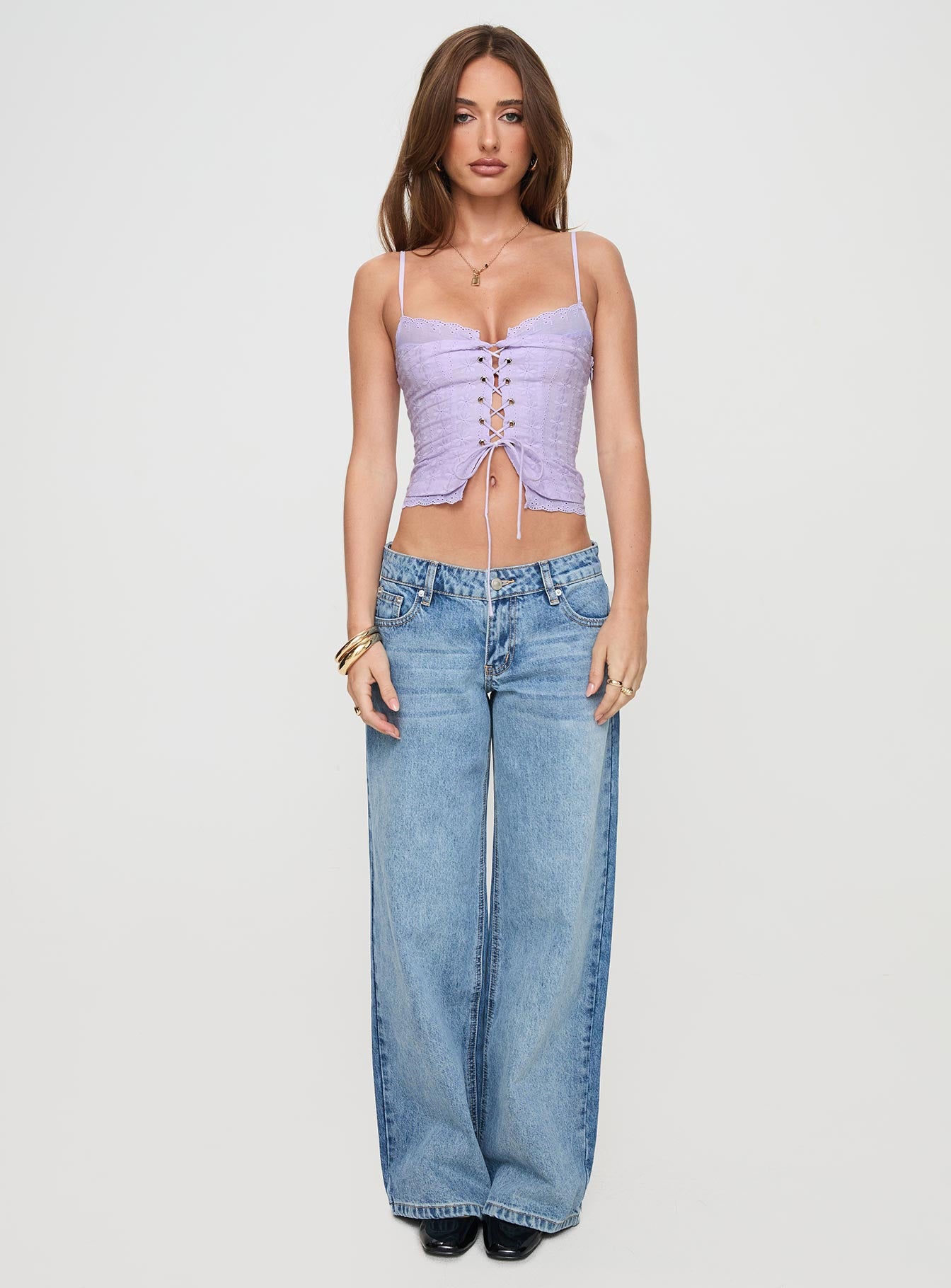 Amitri Lace Up Top Lilac、mySite、solidvoid