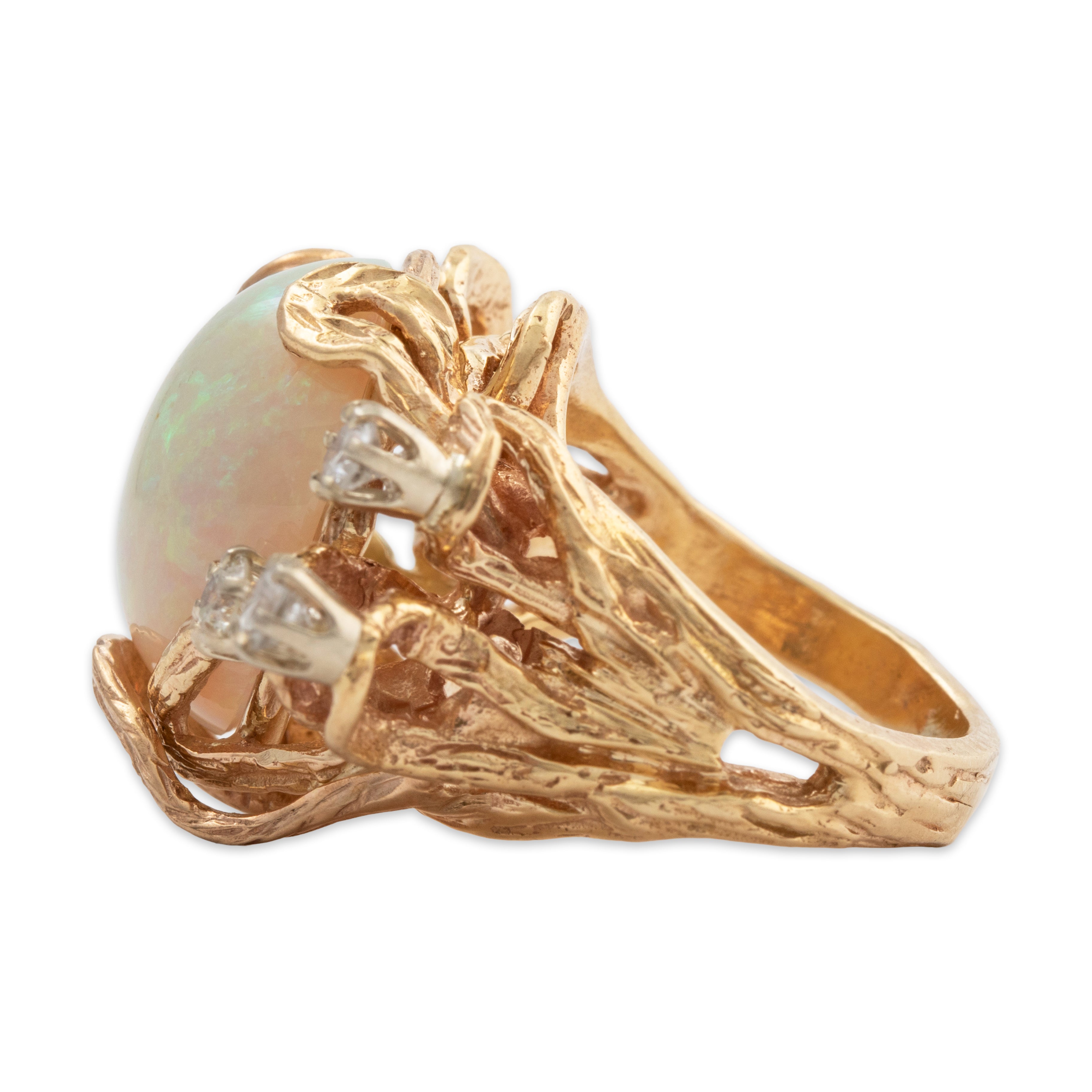 Vintage 14k Yellow Gold 6.82ct Opal .324cttw Diamond Brutalist Dream Ring 4.75、mySite、hinf8tx79