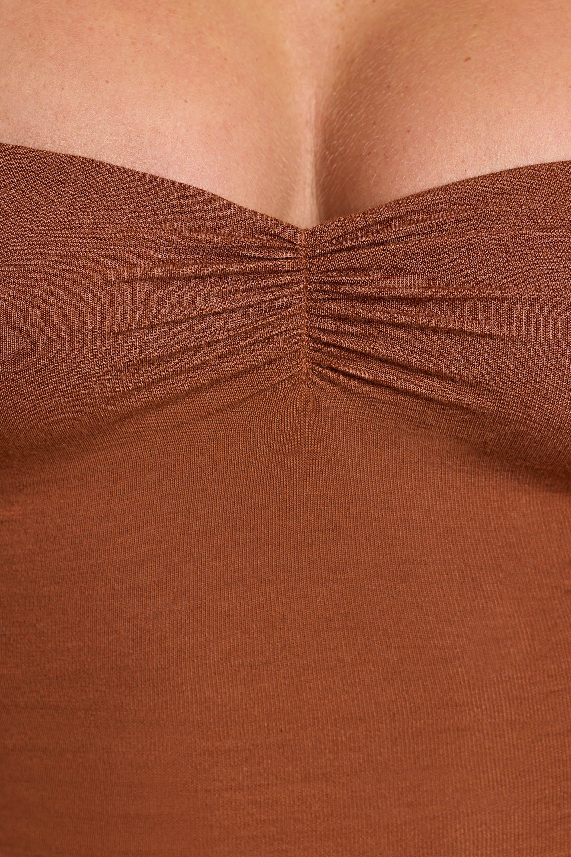 Long Sleeve Ruched Modal Cashmere Blend Mini Dress in Chestnut Brown、mySite、solidvoid