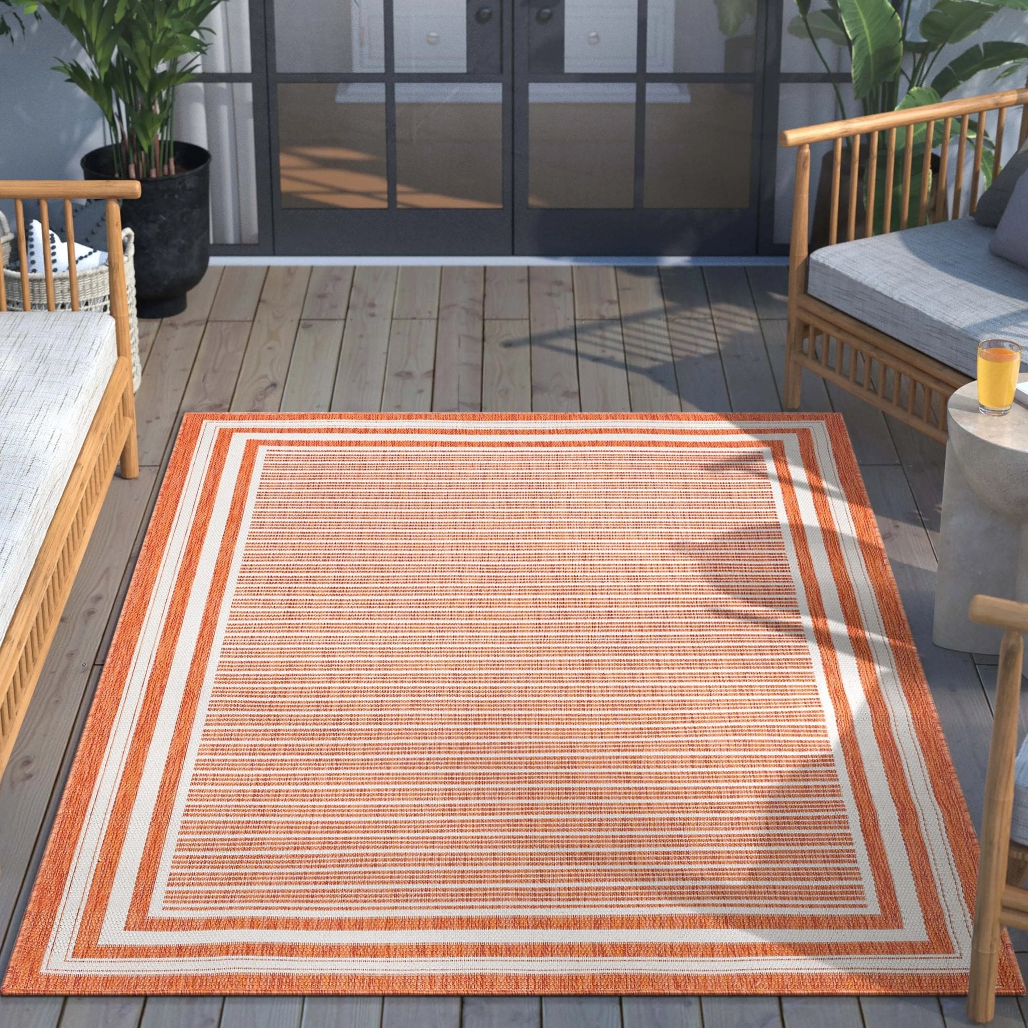 Frankie Modern Stripes Indoor/Outdoor Orange Textured 2'7 x 9'10 Runner Rug、mySite、gigharbornorthrealestate