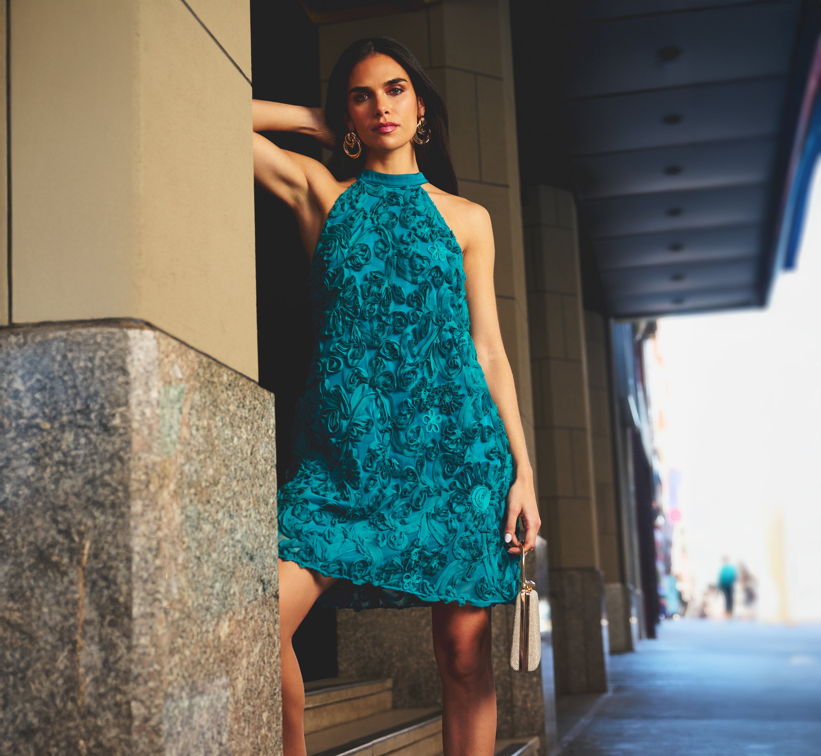 Soutache Embroidered Trapeze Dress In Teal Lagoon、mySite、solidvoid
