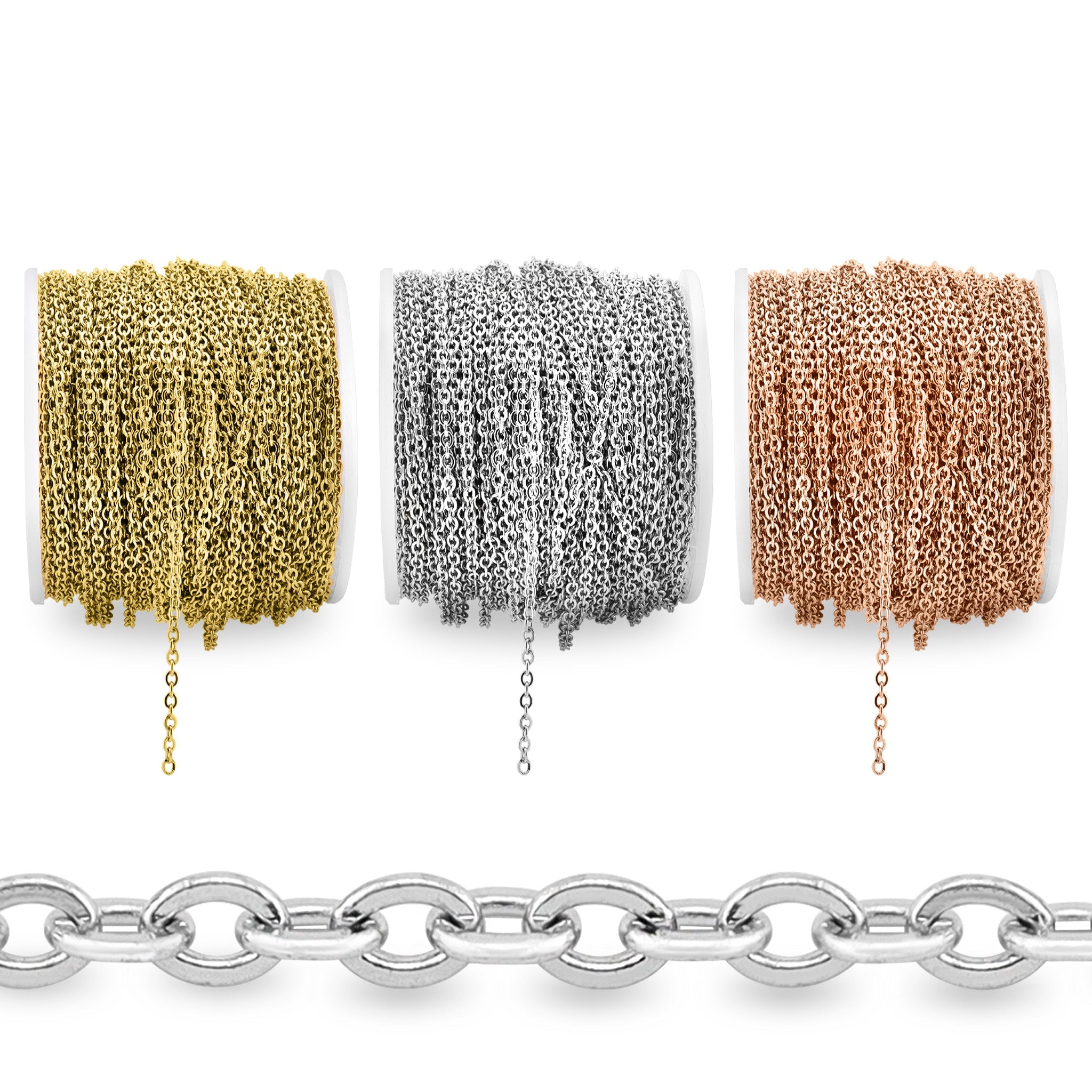 2.5mm 18K Gold PVD Stainless Steel Oval Loop Permanent Jewelry Chain By The Foot / SPL1010、mySite、dreamappss