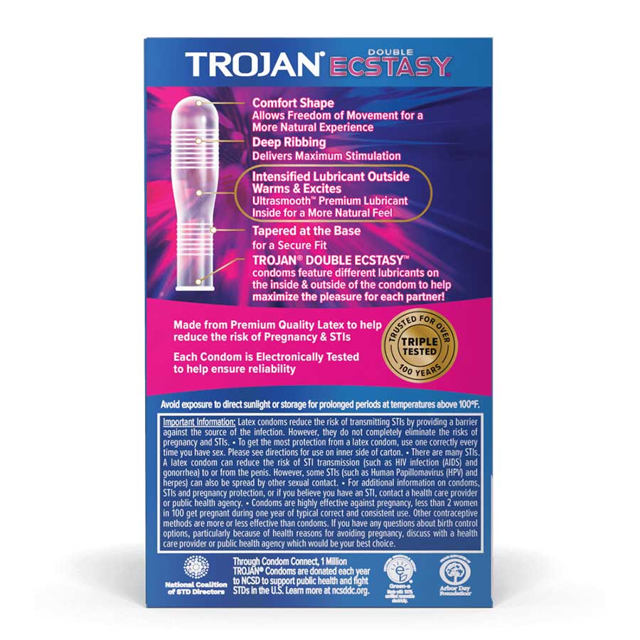 Trojan Double Ecstasy Ribbed Latex Condoms 10 Pack、mySite、bottomscart