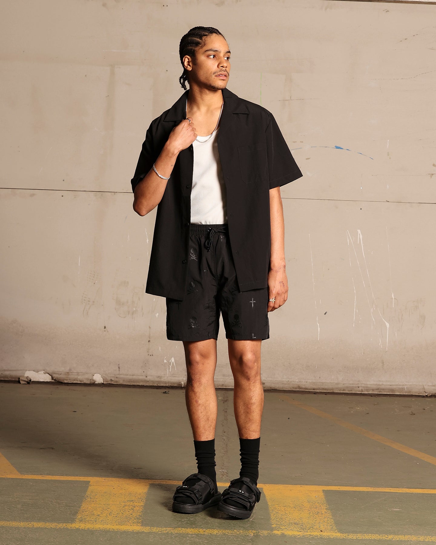 Saint Morta Skull And Bones Beach Shorts Black、mySite、zt4zffjzw