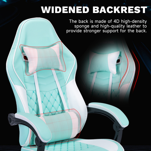 Ergonomic Video Gamer Chairs,Computer Gaming Chairs with Massage Lumbar Support and footrest,Racing Style Computer Chair Adjustable Headrest for Adults,GREEN、、casual