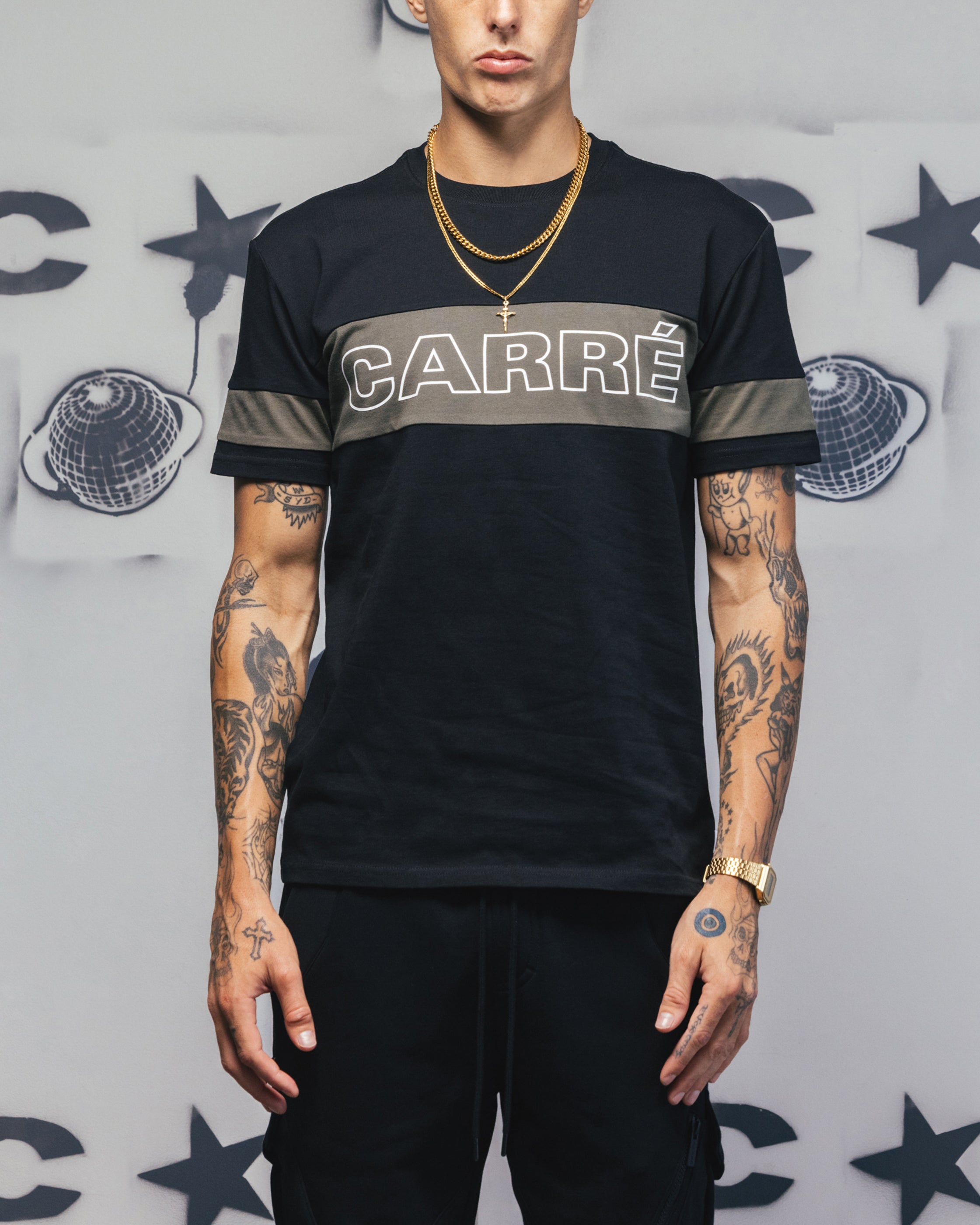 Carre Bars T-Shirt Black/Khaki、mySite、zt4zffjzw