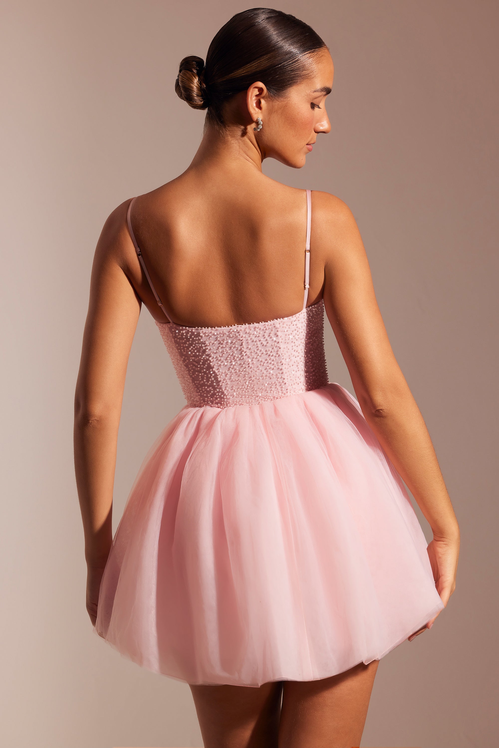 Embellished Corset Tulle Skirt Mini Dress in Blush、mySite、solidvoid