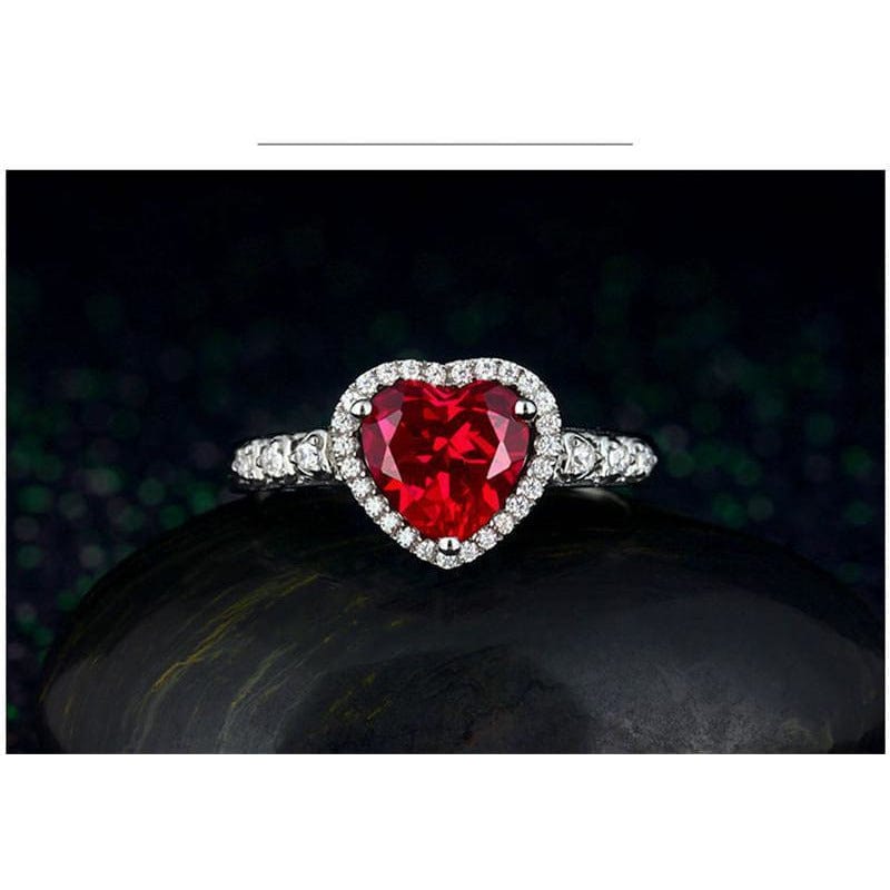 Deep Red Created Ruby and CZ Heart Ring in 925 Sterling Silver, So Romantic!、mySite、g9winljtr
