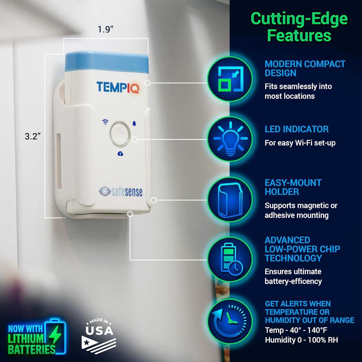 SafeSense TempIQ Temperature & Humidity Sensor、mySite、noshort