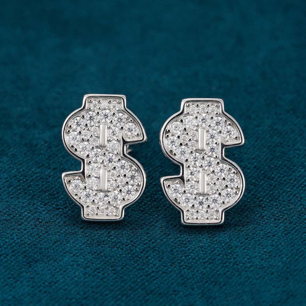 Moissanite Dollar Sign Earrings 14K Gold、mySite、hinf8tx79