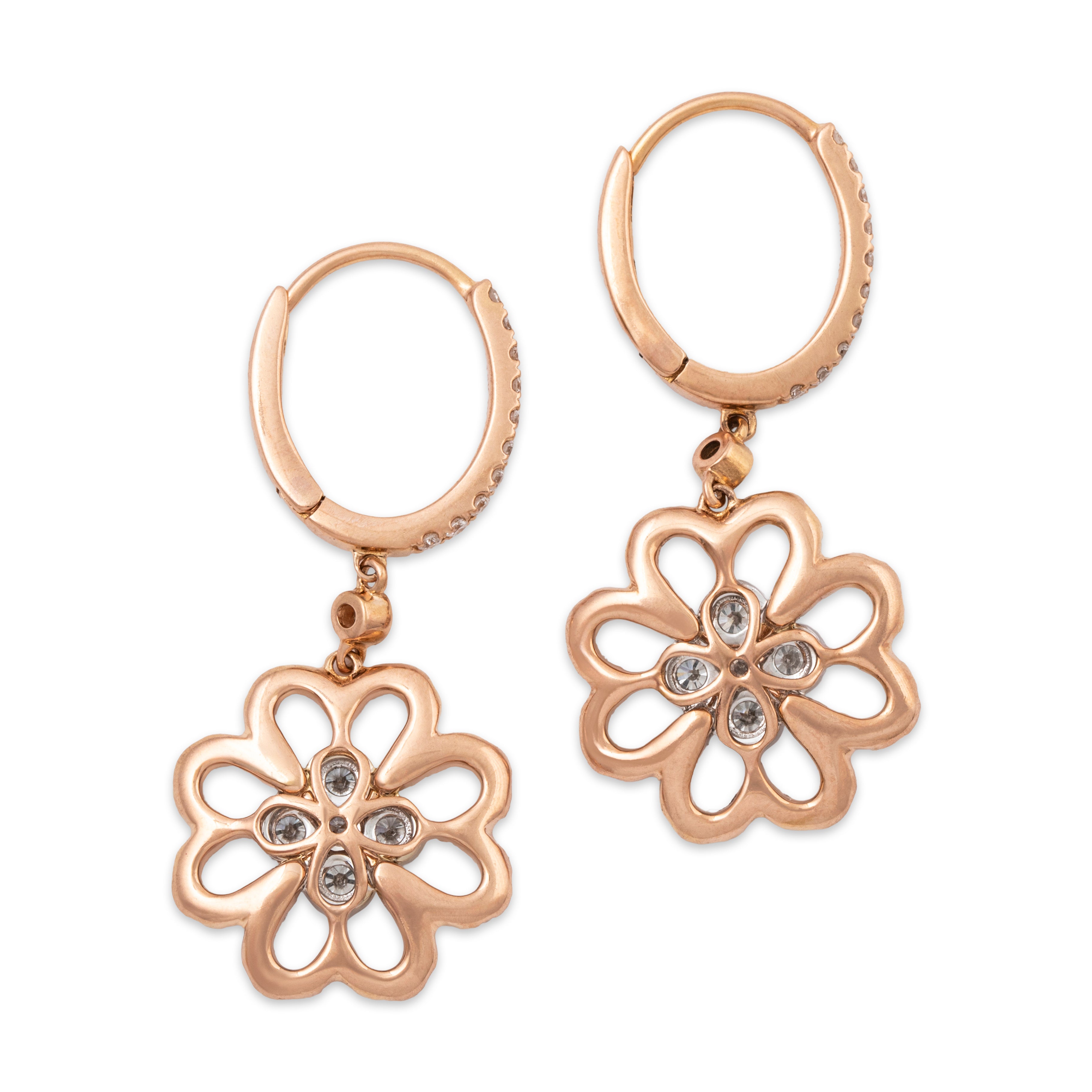 Vintage 18k Rose Gold 2cttw Diamond Brilliant Floriform Dangling Earrings、mySite、hinf8tx79