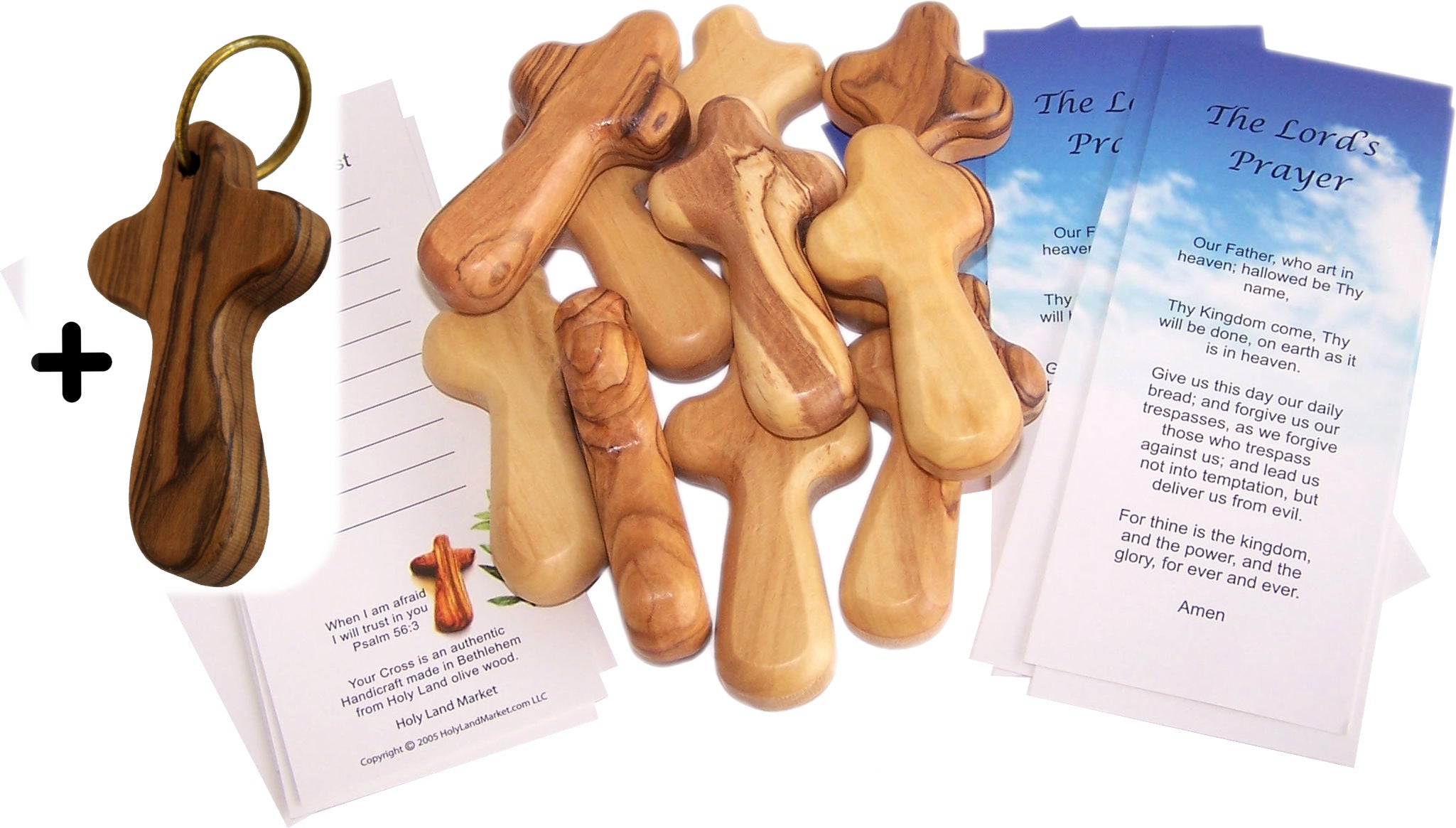10 Small Olive Wood Pocket / Holding Crosses plus 1 Keychain、mySite、topwebapps