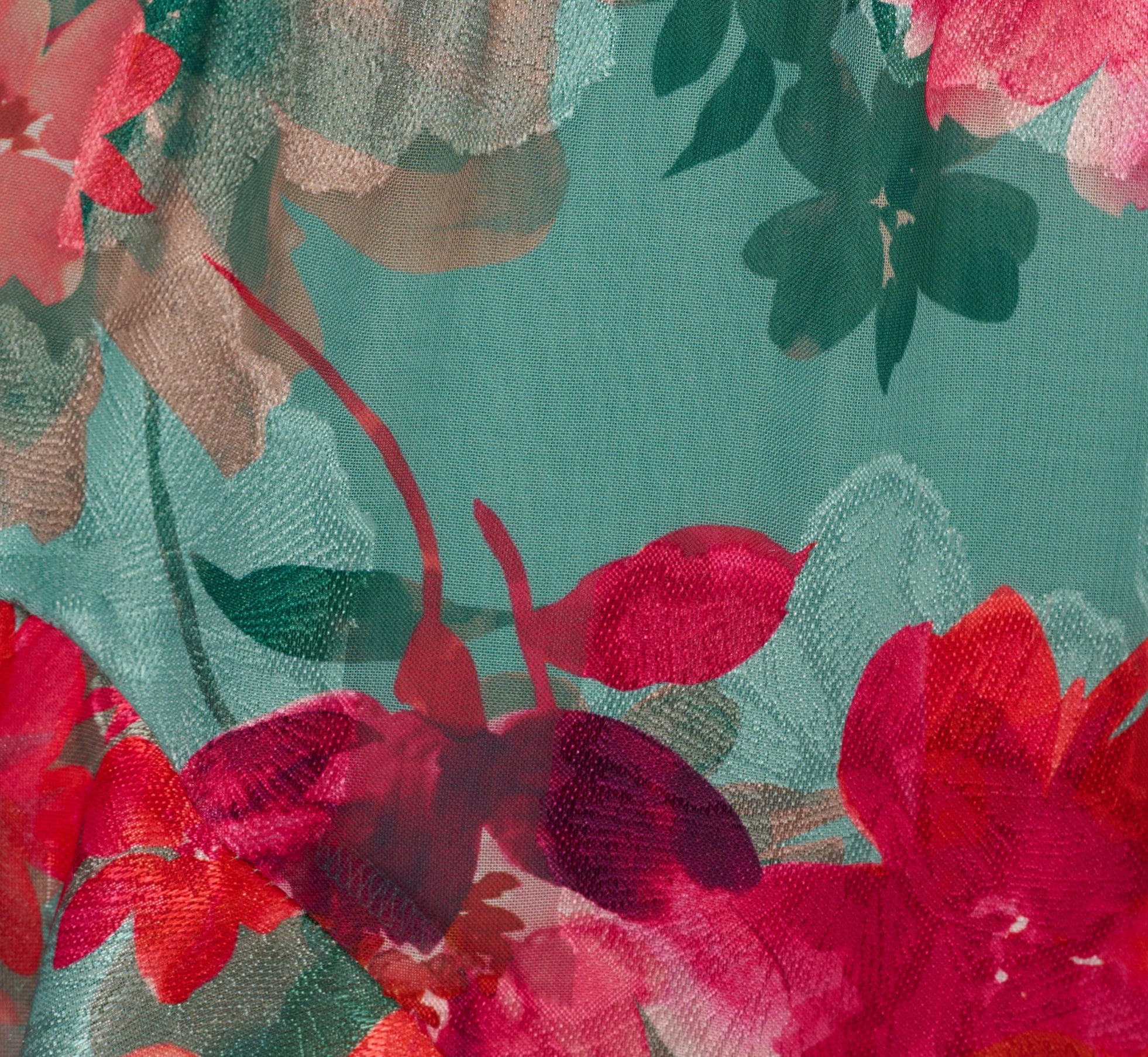 Floral Printed Halter Mermaid Gown With Ruffle Details In Turquoise Multi、mySite、solidvoid